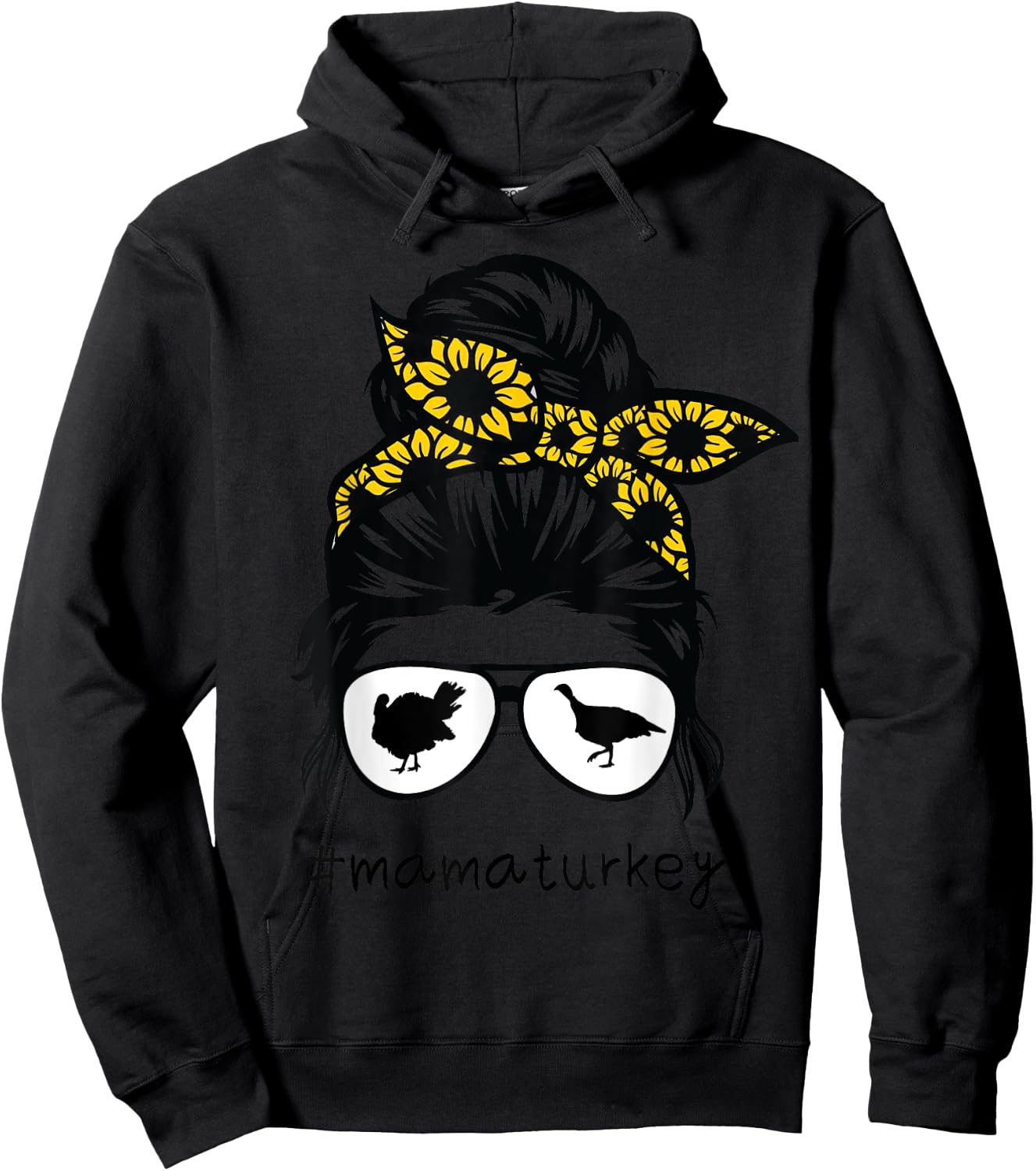 turkey mom Messy Hair Bun Sunflower, turkey mama Hoodie - Hoodie | Black