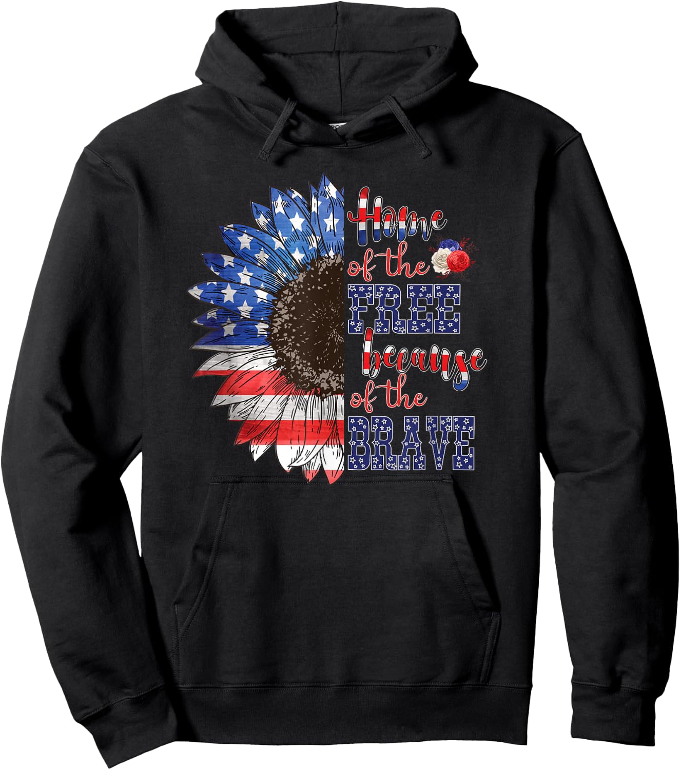 American Flag Sunflower Patriotic 4th July Graphic Plus Size Hoodie - Hoodie | Black