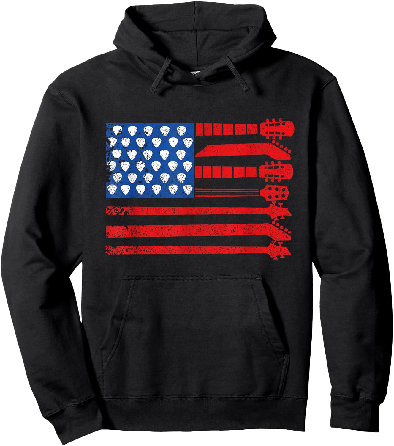 American Flag Guitar Red White Blue Patriotic Men Women Kids Hoodie - Hoodie | Black