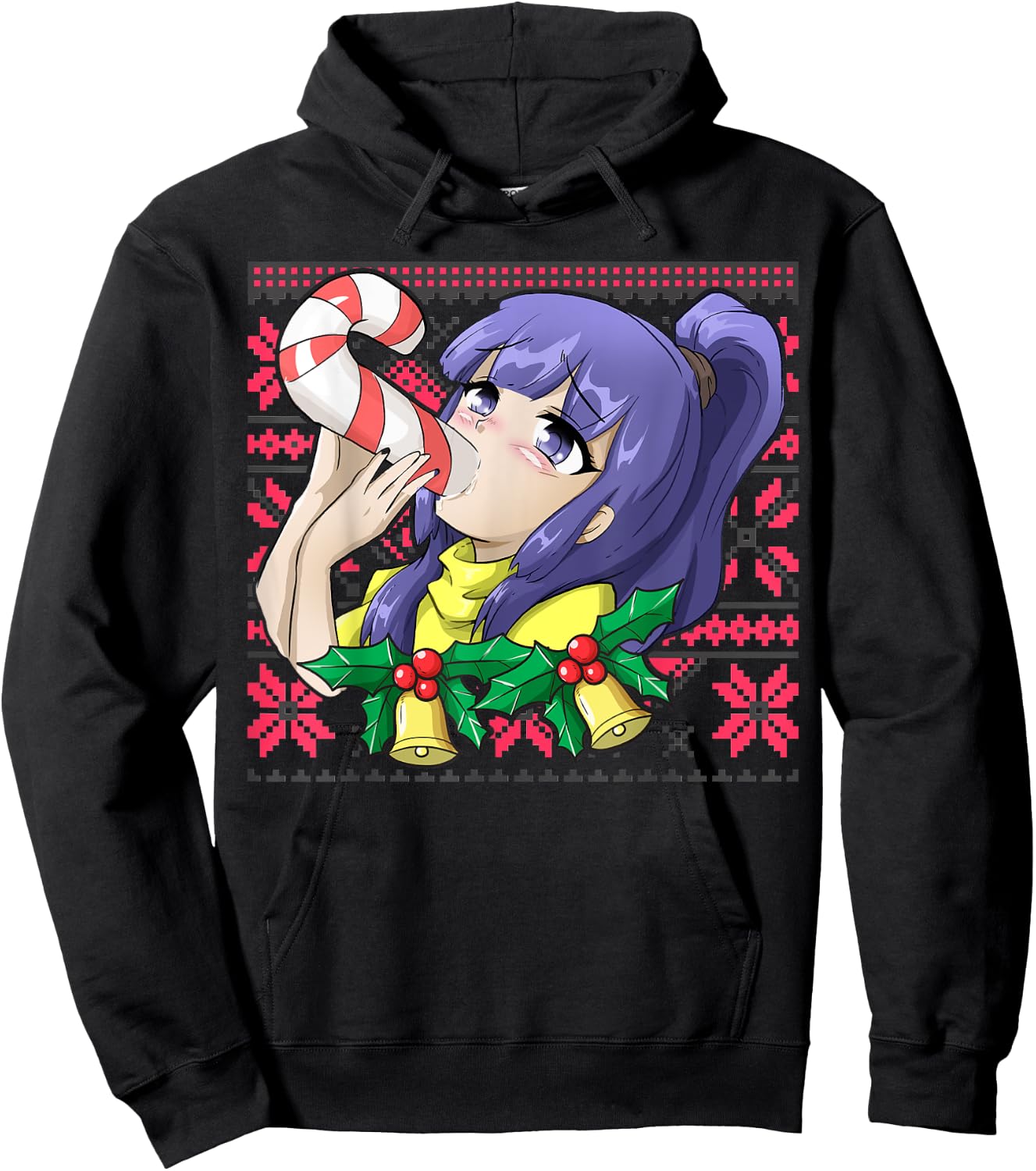 Ugly Christmas Otaku Ahegao Ecchi Etchi Lewd Hentai Kawaii Hoodie - Hoodie | Black