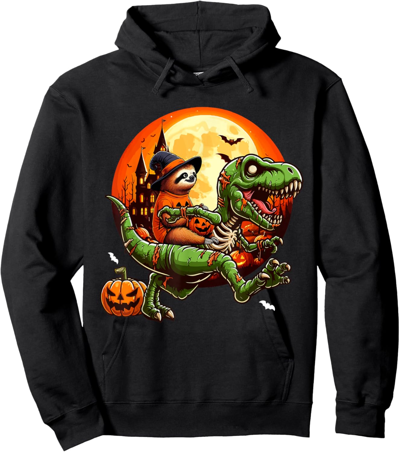Sloth Riding Horror T-rex As Zombie Halloween Kids Toddler Hoodie - Hoodie | Black