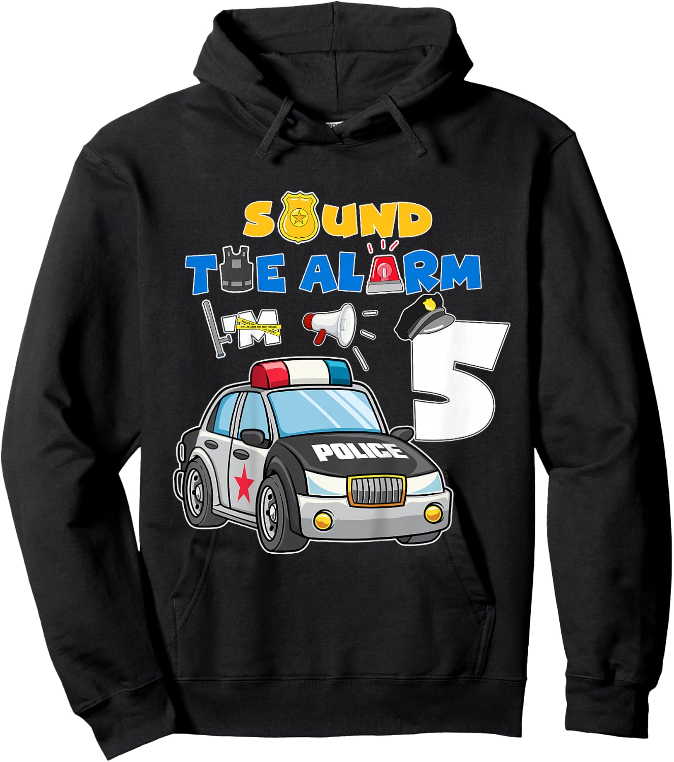Sound Alarm 5 Year Old Police Cars 5th Birthday Boy Hoodie - Hoodie | Black