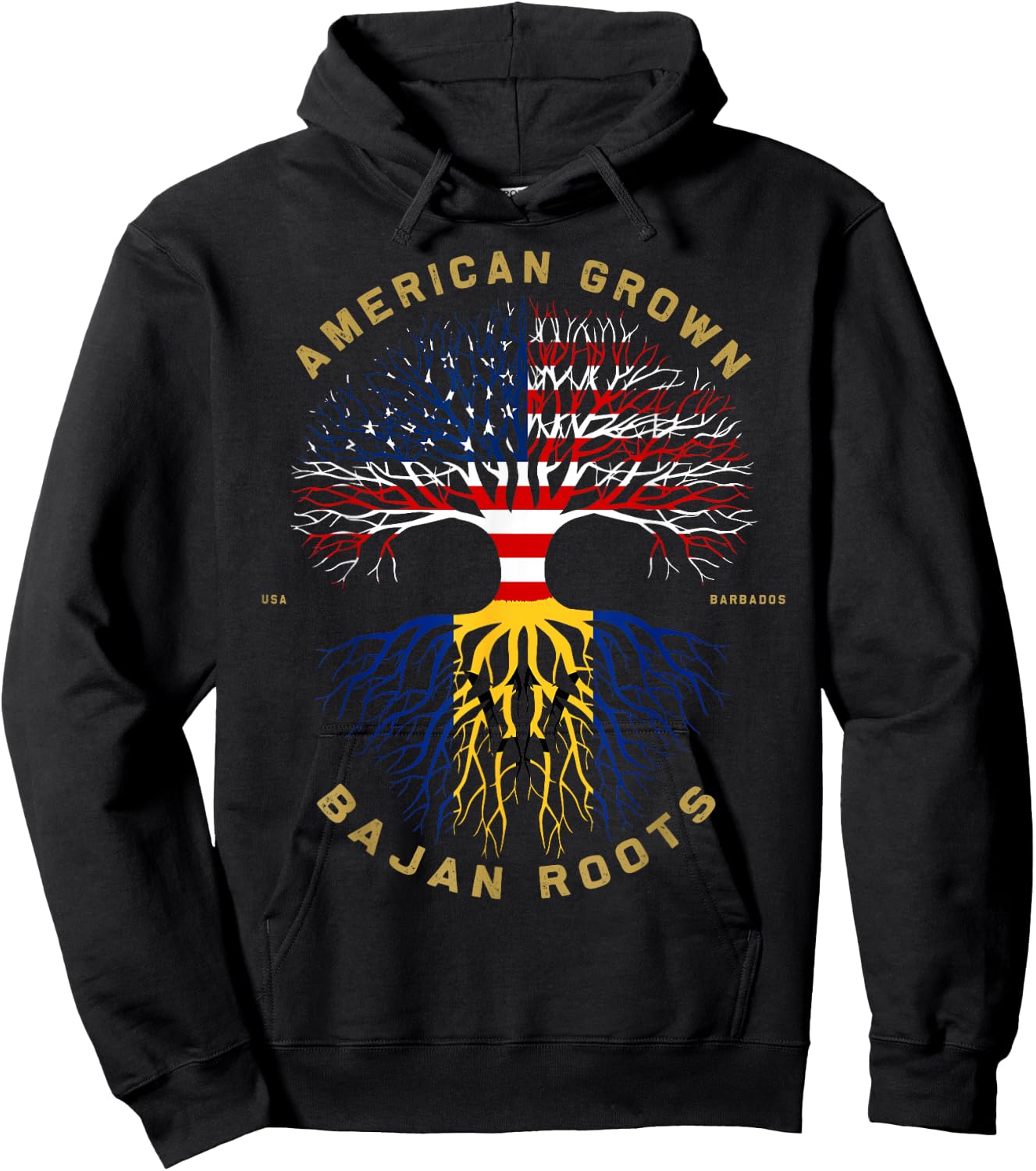 American Grown With Bajan Roots Tree USA Flag Unique Gifts Hoodie - Hoodie | Black