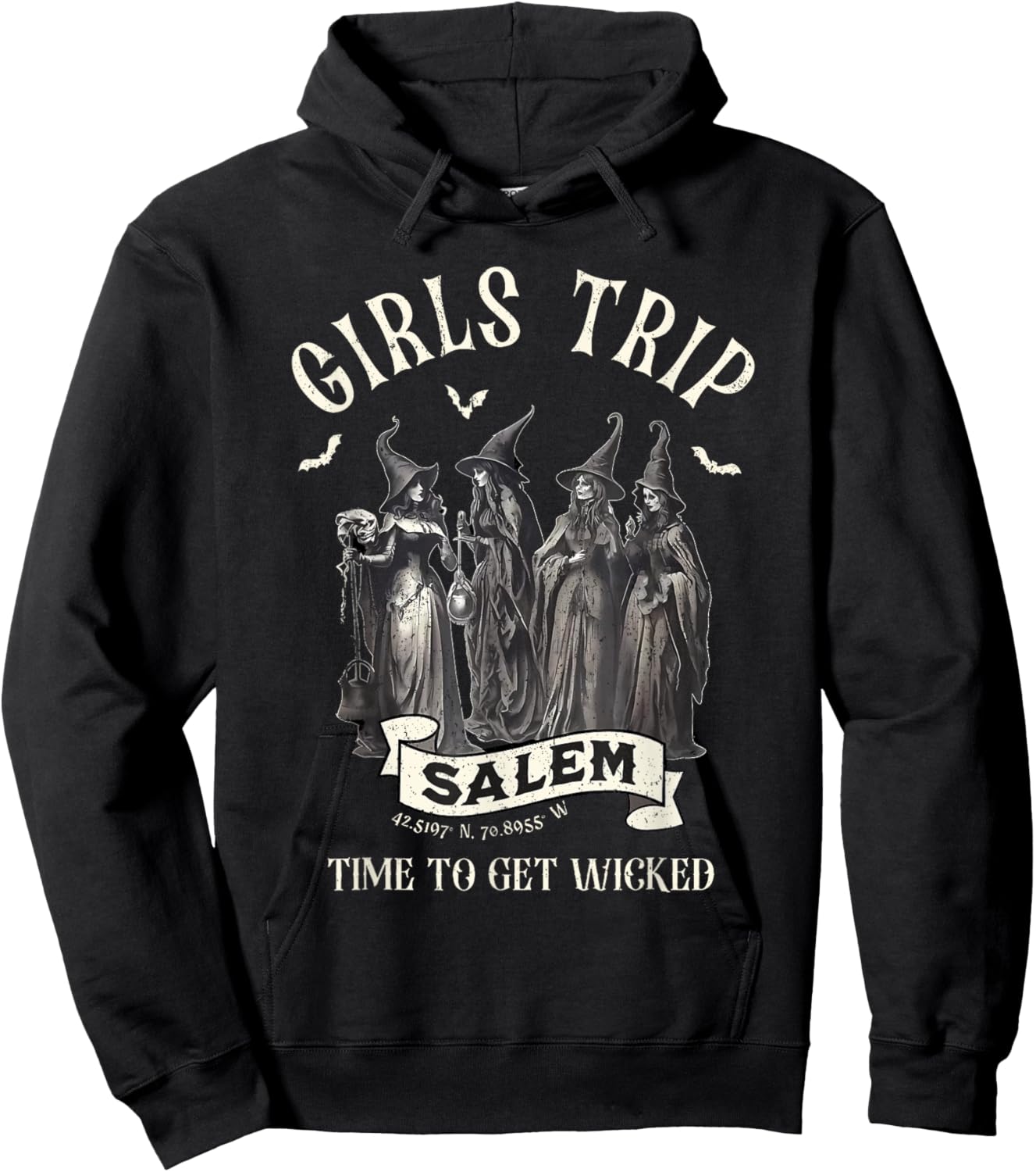 Vintage Girls Trip to Salem Time To Get Wicked Halloween Hoodie - Hoodie | Black