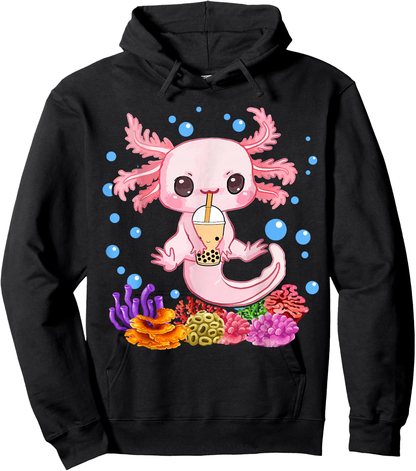 Axolotl Boba Tea Bobalotl Kids Teen Girl Cute Graphic Kawaii Hoodie - Hoodie | Black