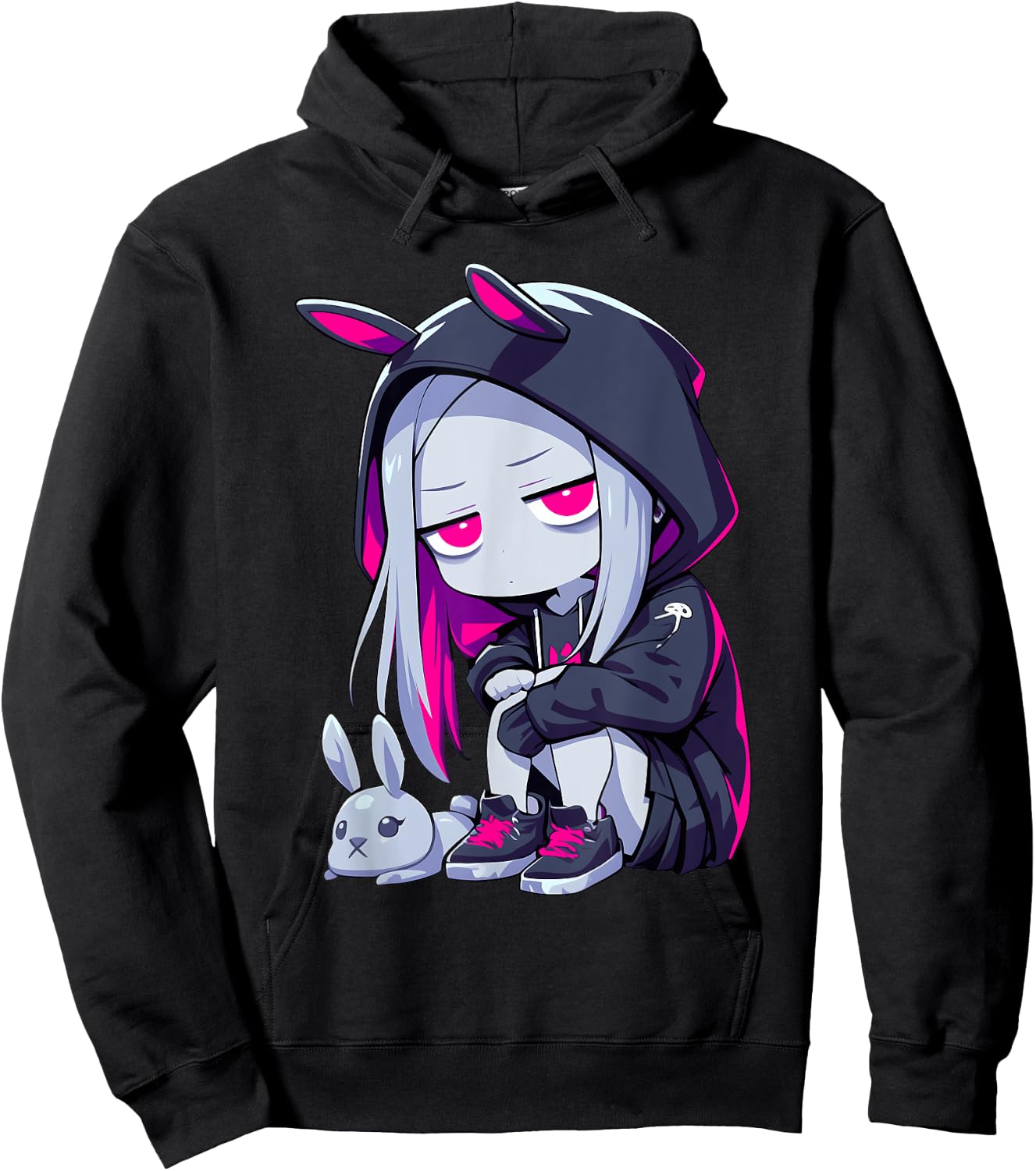 Grunge Goth Bunny Anime Girl Cute E-Girl Edgy Outfit Hoodie - Hoodie | Black