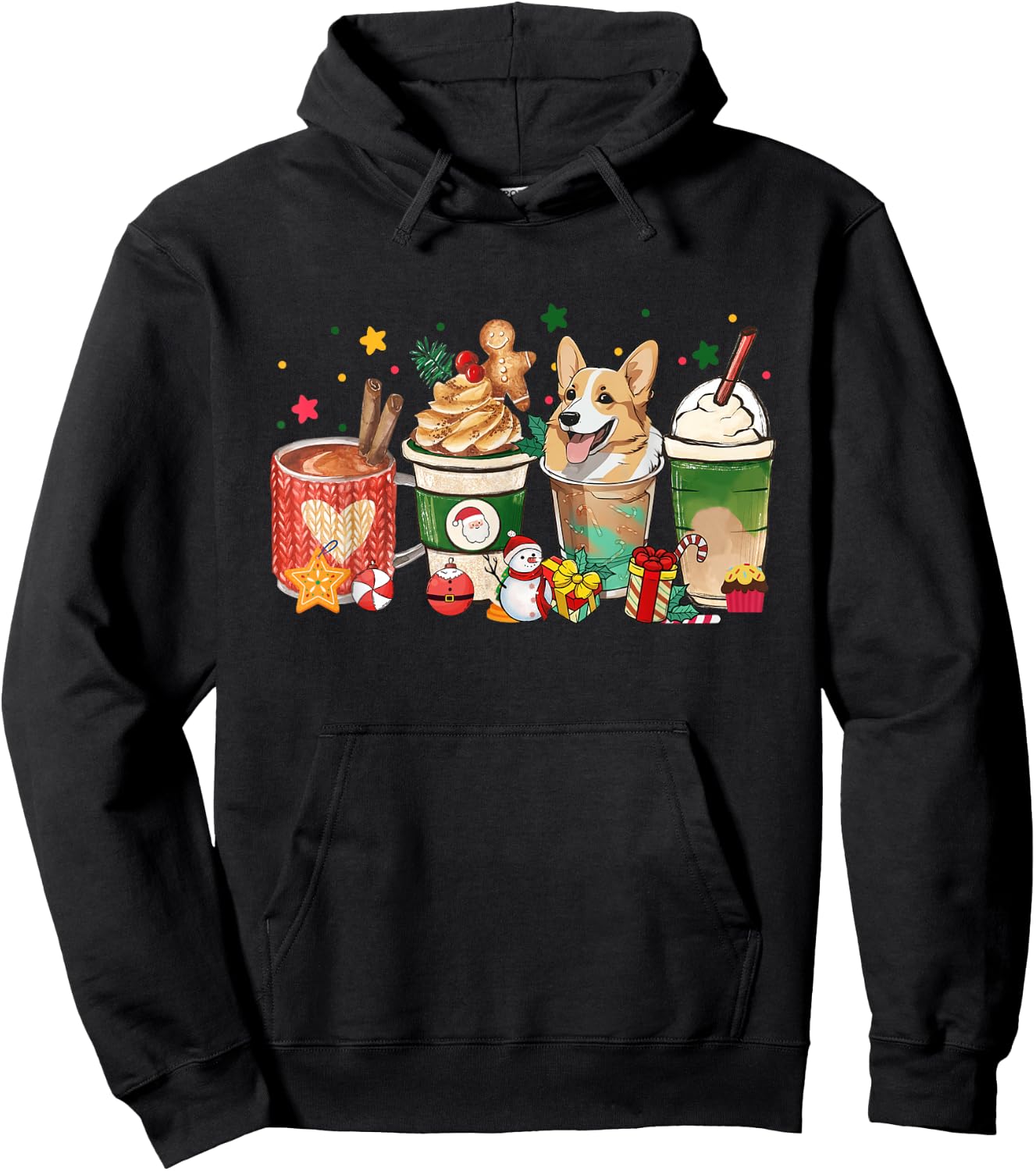 Corgi Dog Coffee Latte Christmas Dog Mom Xmas Pajamas Women Hoodie - Hoodie | Black