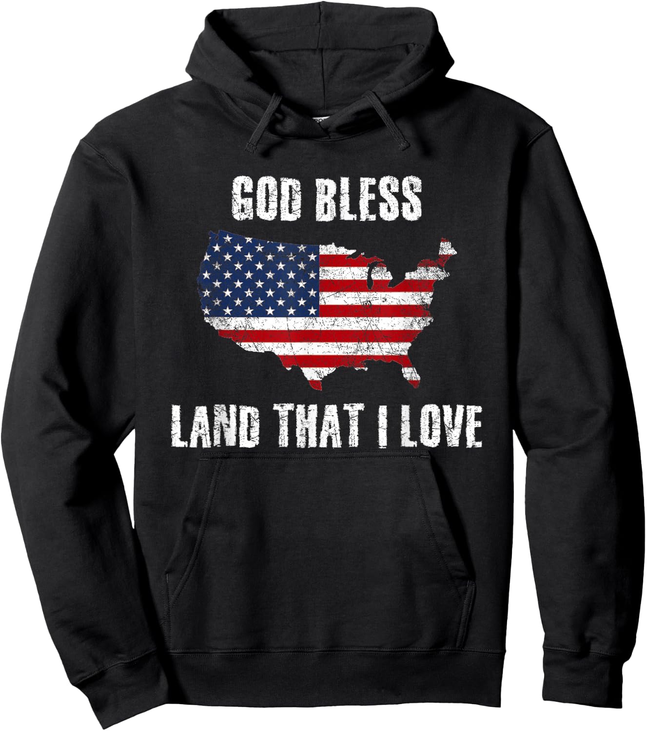 Distressed God Bless America Land That I Love Flag July 4th Hoodie - Hoodie | Black