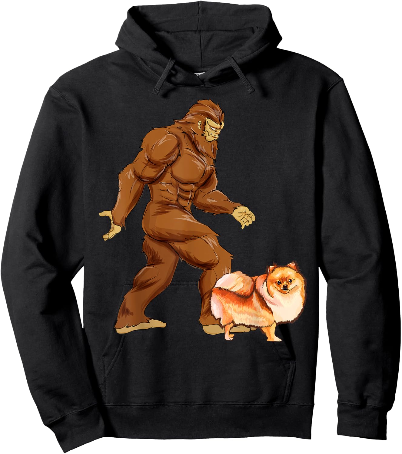 Funny Bigfoot Walking Pomeranian Sasquatch Dog Women Kids Hoodie - Hoodie | Black