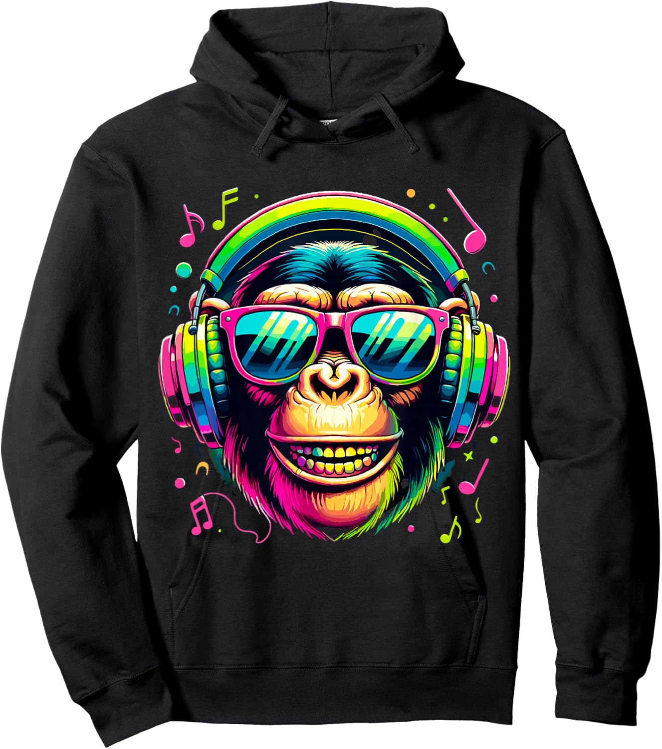 Monkey Chimp with Headphones Music Lover Hoodie - Hoodie | Black