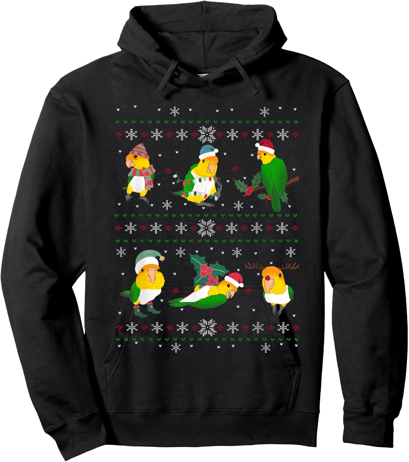 Ugly Christmas Caique Parrot Owner Holidays Birb memes Hoodie - Hoodie | Black