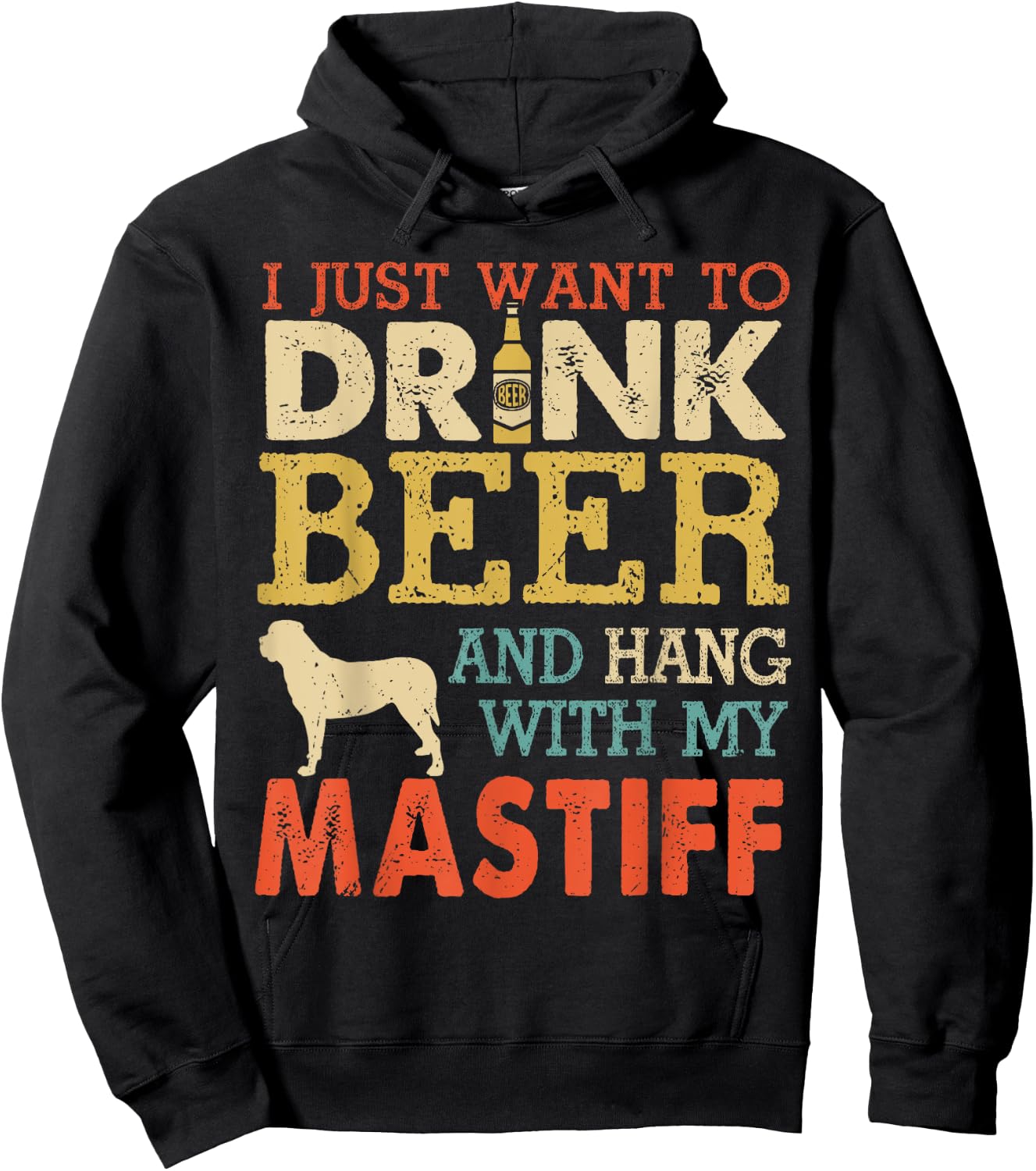 Mastiff Dad Drink Beer Hang With Dog Funny Men Vintage Hoodie - Hoodie | Black