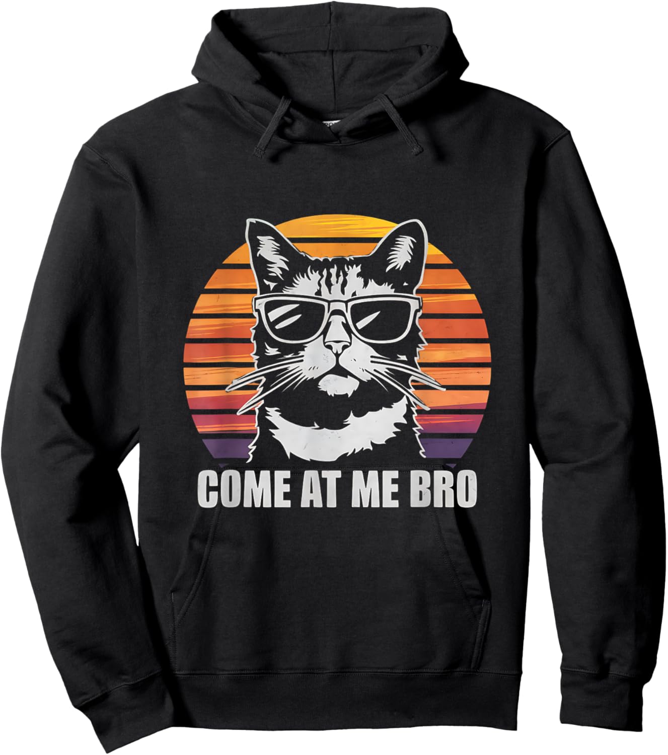 Come at me bro Cat, Funny Cats Retro Sunset Sarcastic Joke Hoodie - Hoodie | Black