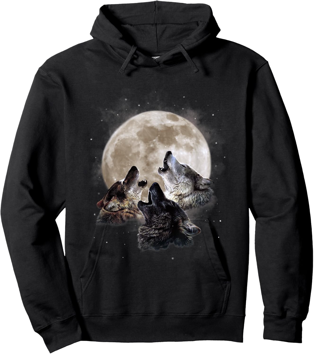 Three Wolves Howling at the Moon - Wolf Lover Hoodie - Hoodie | Black