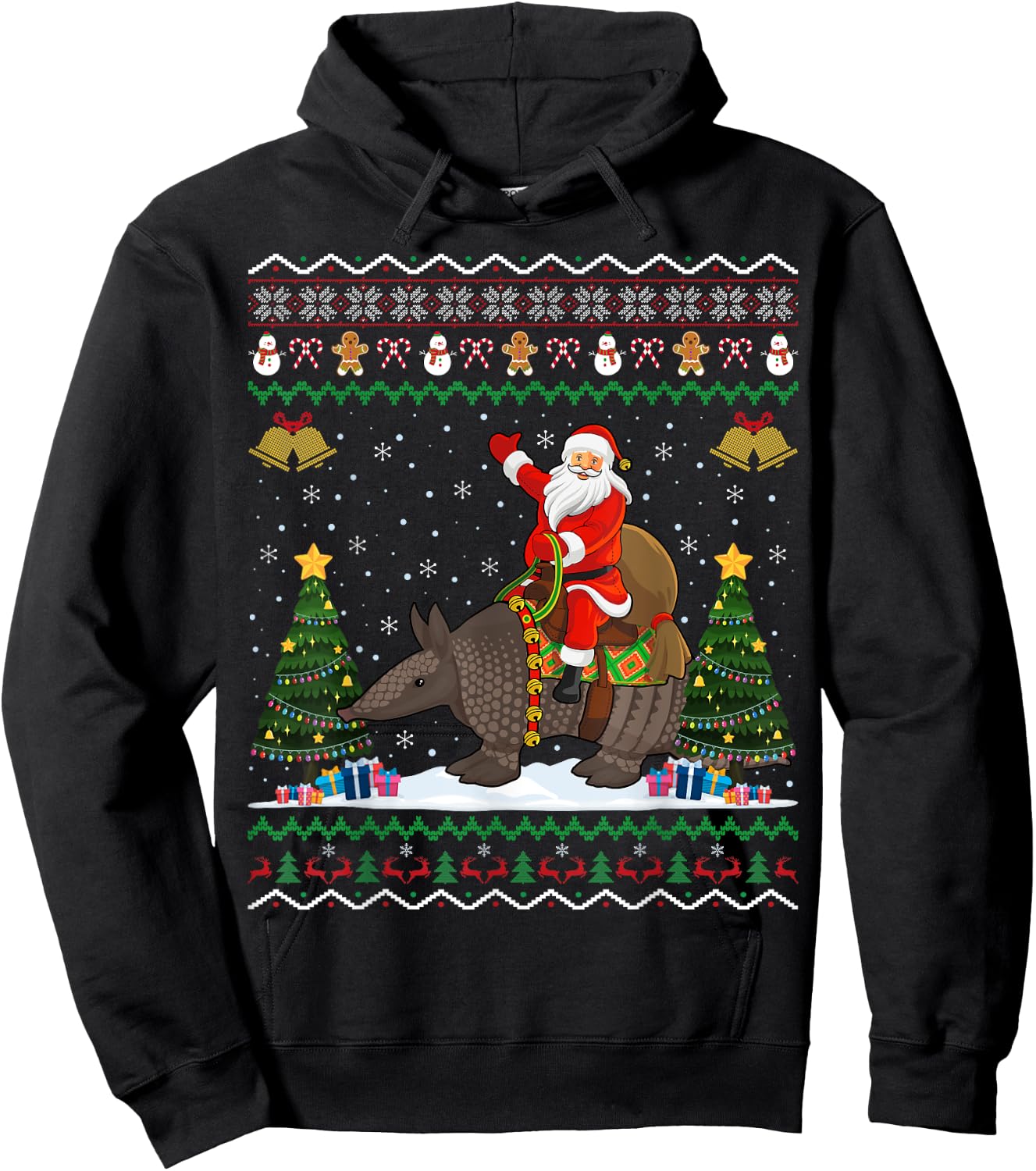Armadillo Ugly Xmas Gift Santa Riding Armadillo Christmas Hoodie - Hoodie | Black