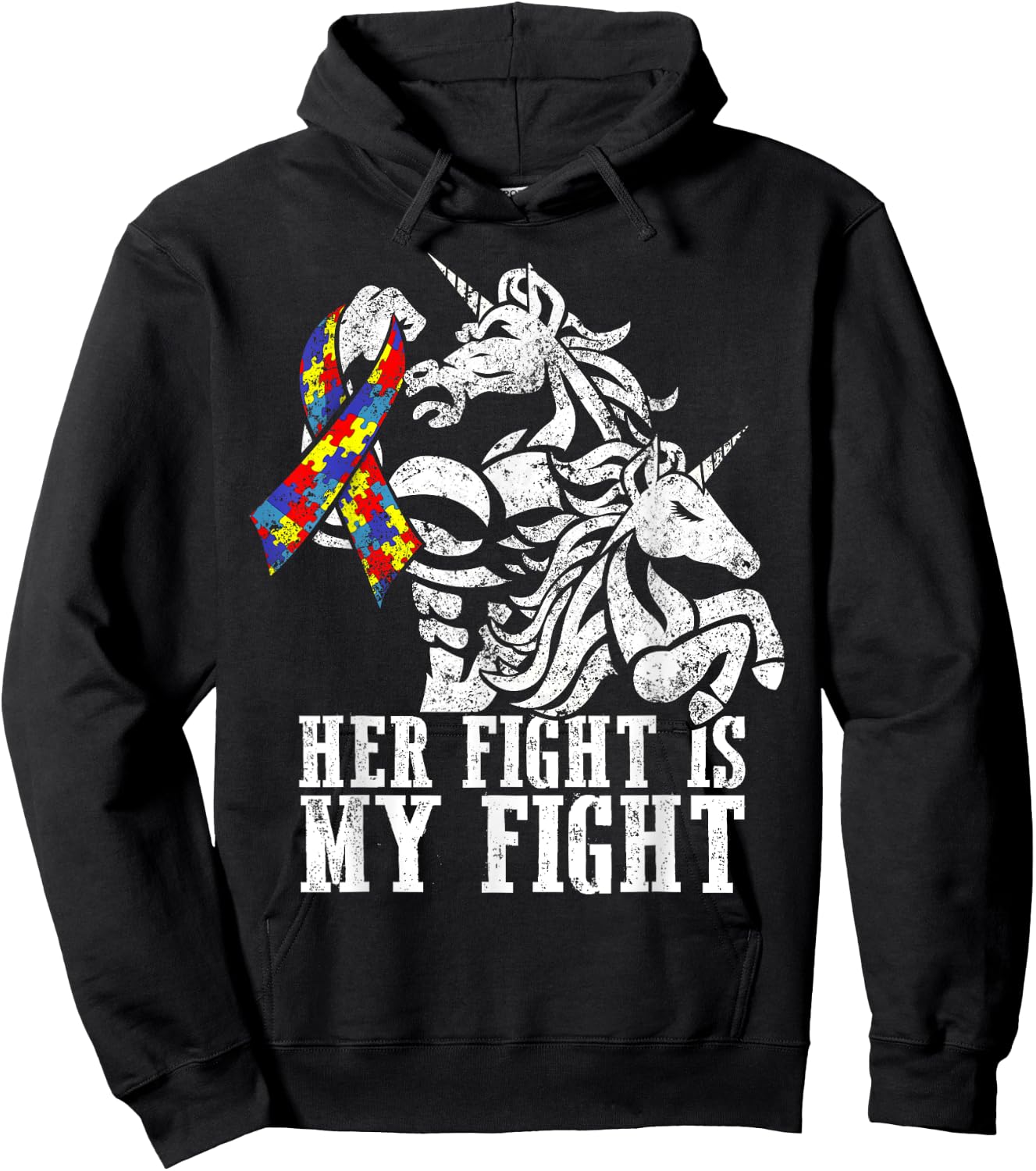 Her Fight is My Fight Autism Ribbon Unicorn Dad Daughter Hoodie - Hoodie | Black