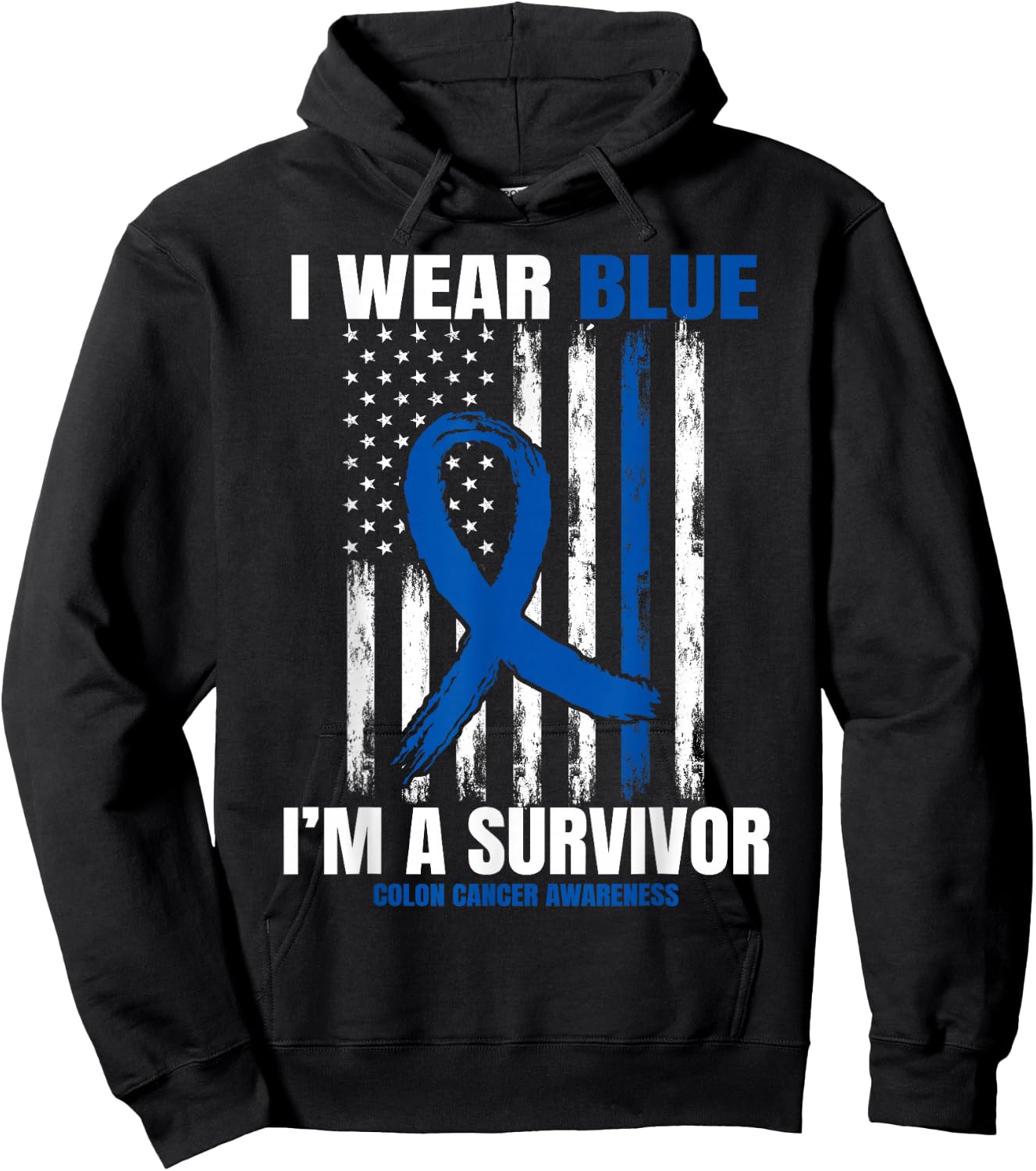 Blue Colon Cancer Survivor Gifts Women Men Flag Cancer Free Hoodie - Hoodie | Black