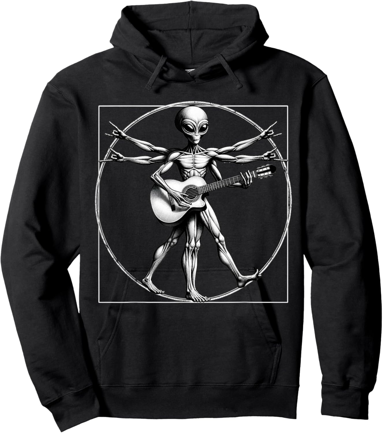 Vitruvian Man Alien Guitarist Funny Music Festival Rock On A Hoodie - Hoodie | Black