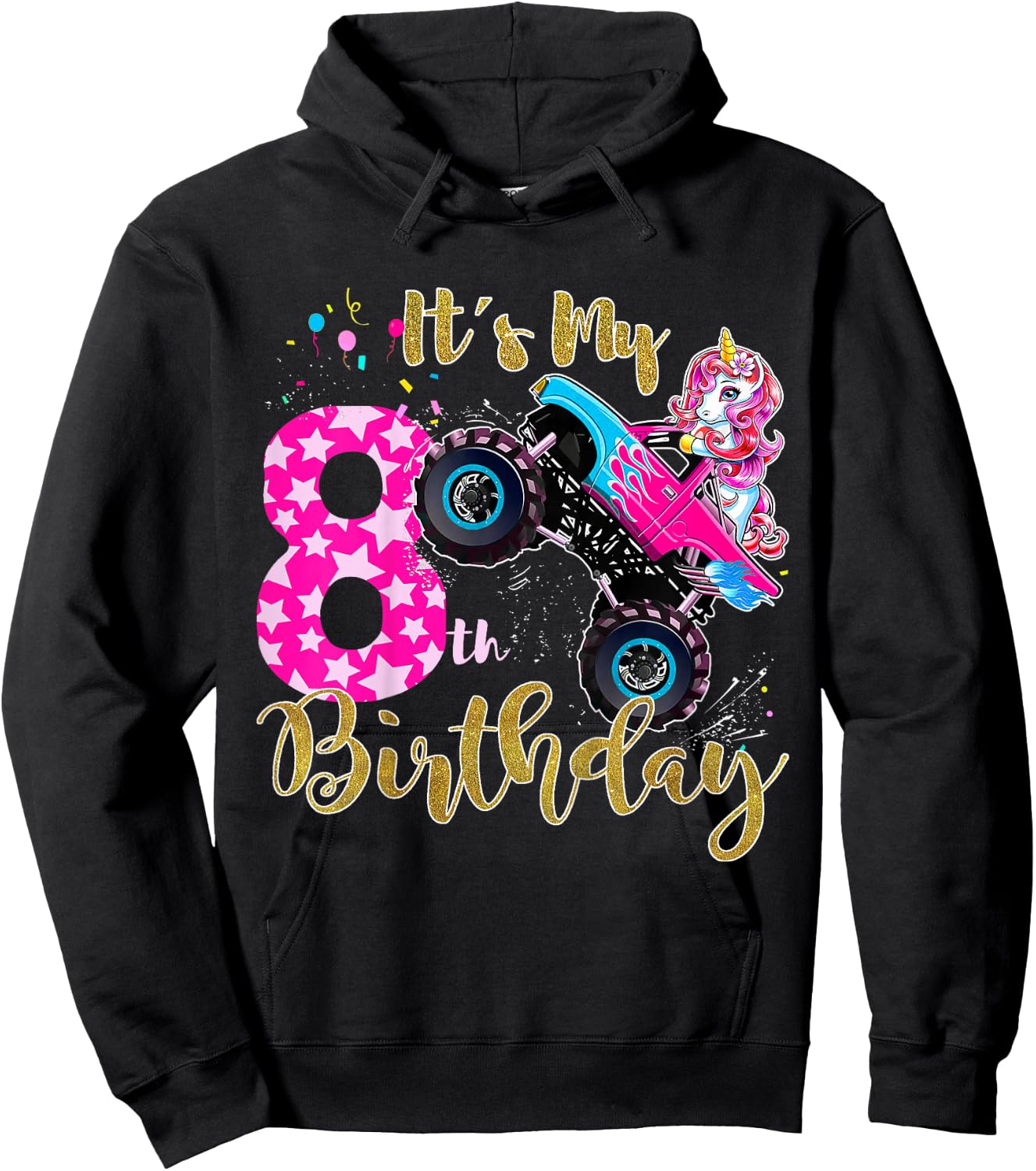 Kids Monster Truck Unicorn T Shirt Girls 8th Birthday Daughter Hoodie - Hoodie | Black
