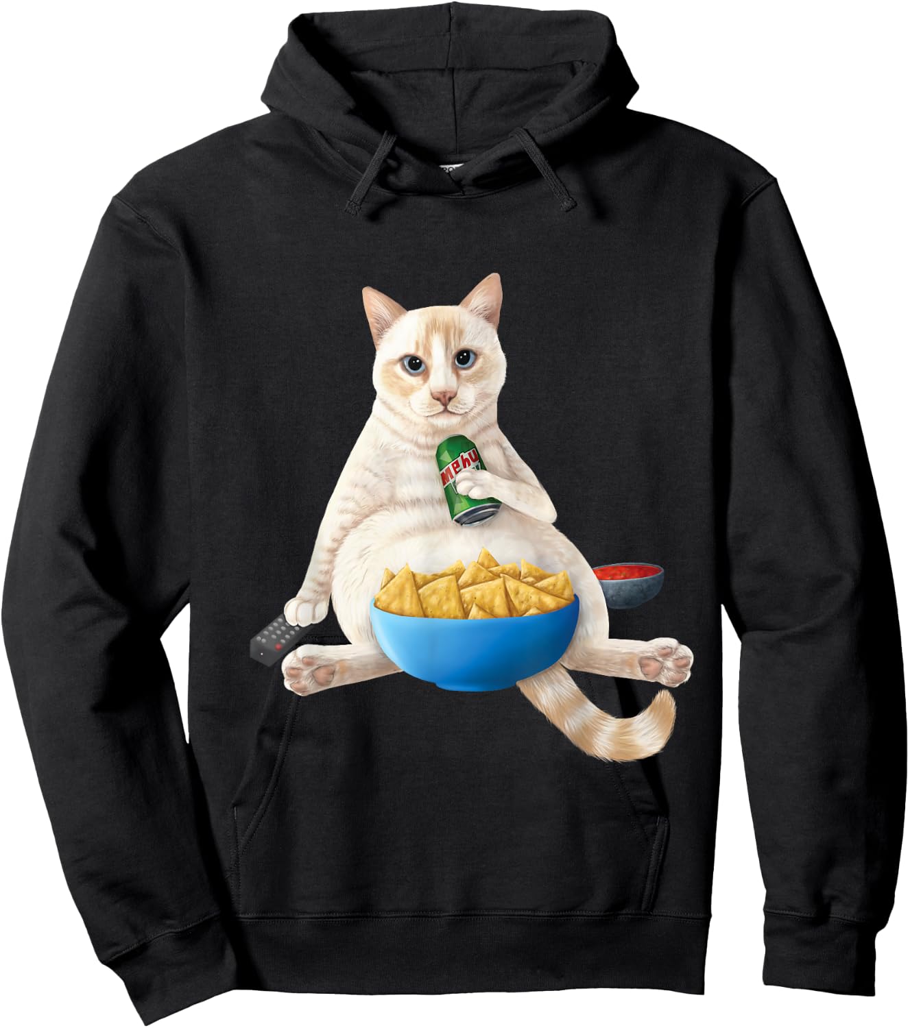 Flame point Siamese - white cat with a soda and snacks Hoodie - Hoodie | Black
