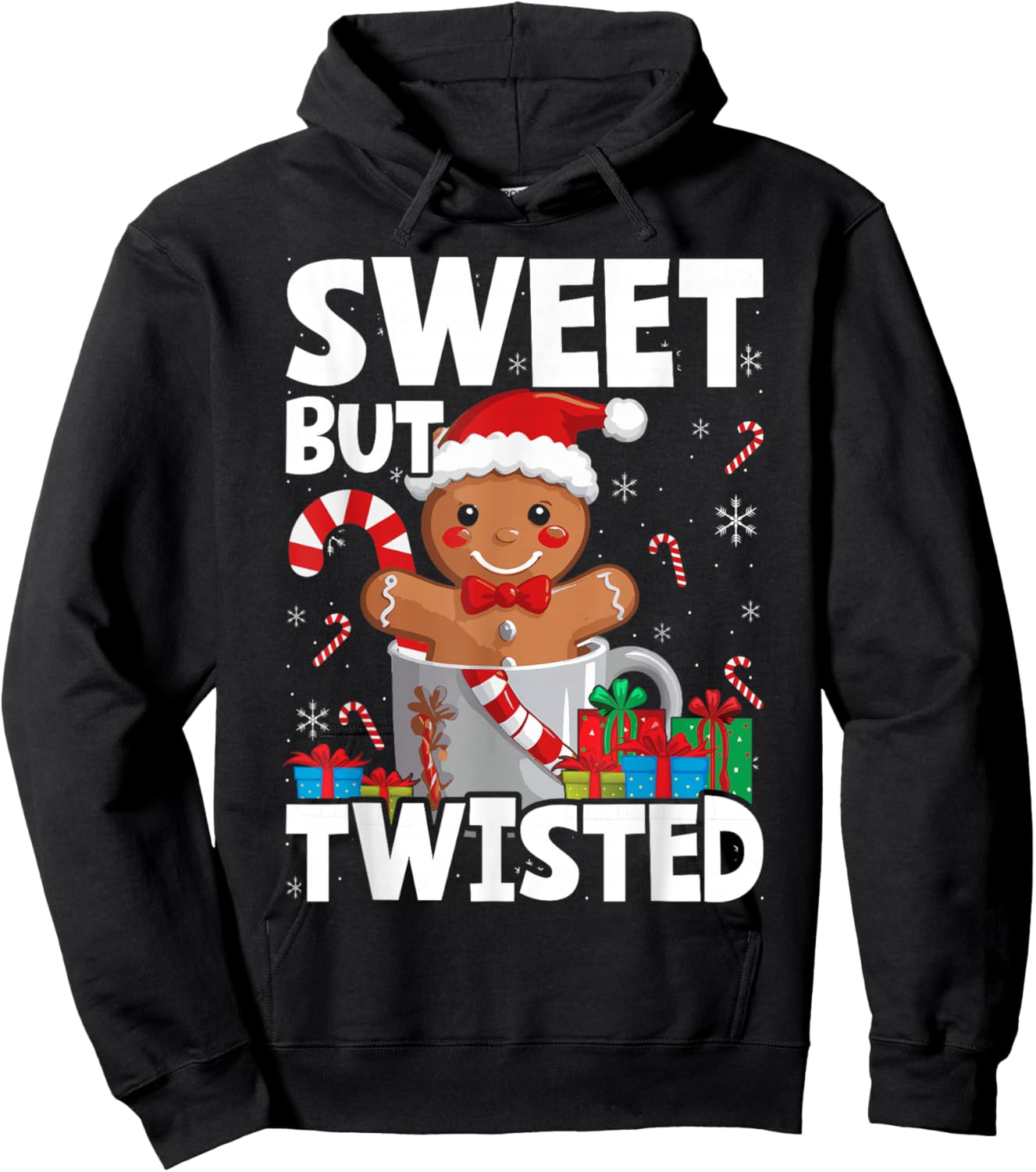 Funny Christmas Sweet But Twisted Gingerbread Candy Cane Hoodie - Hoodie | Black