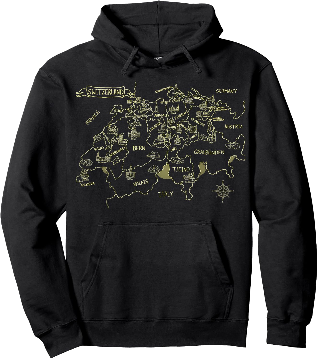 Switzerland Country Map Outline Hoodie - Hoodie | Black