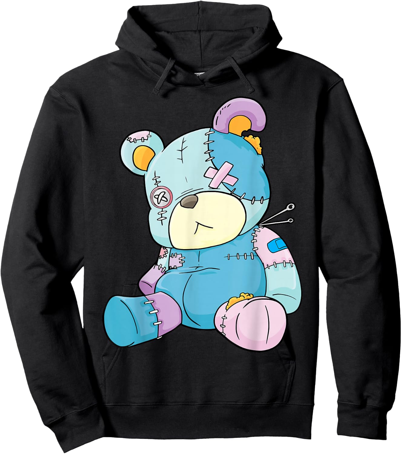 Pastel Gothic Teddy Bear Nu Goth Menhera Kawaii Anime Hoodie - Hoodie | Black