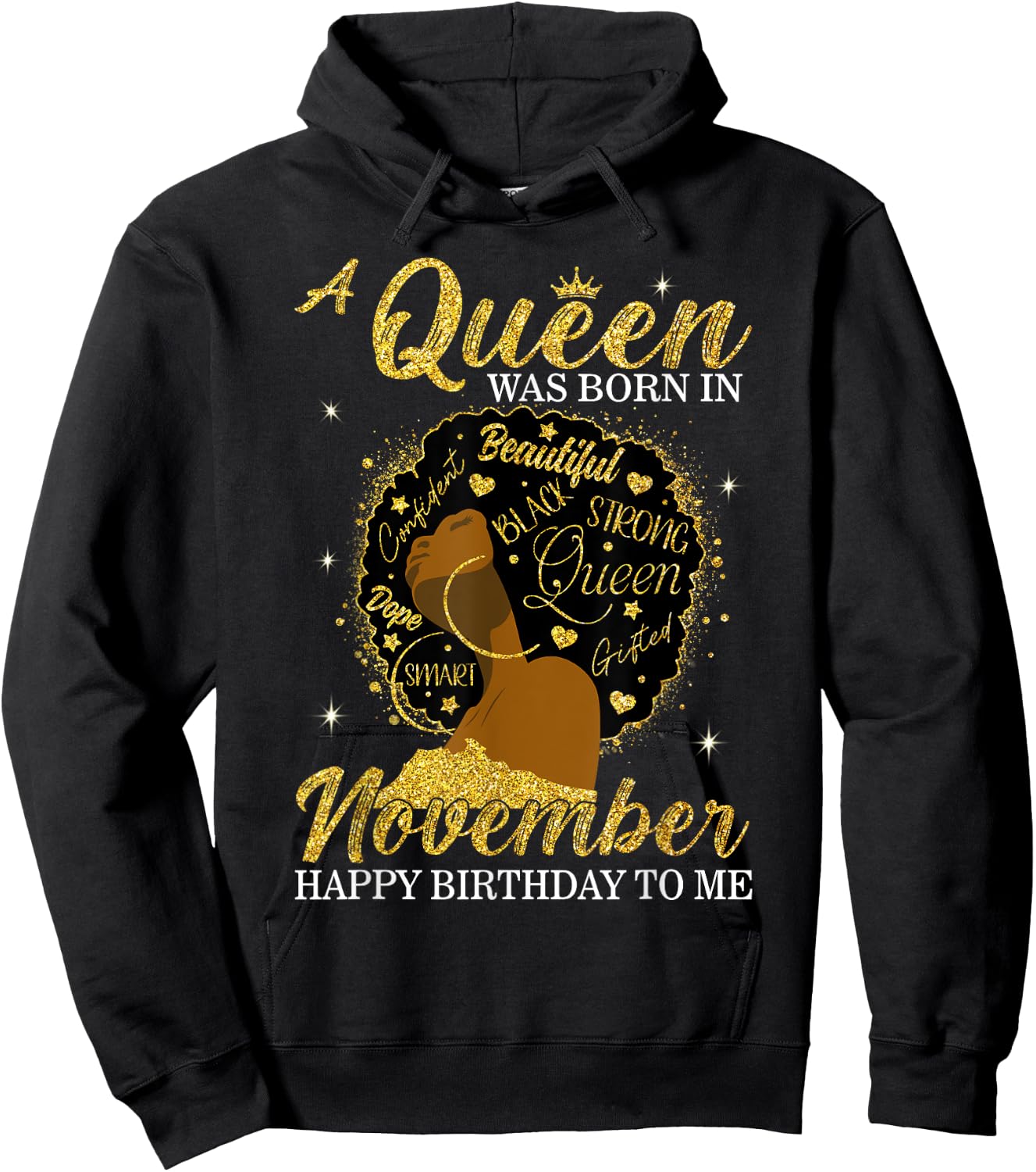 A Queen Was Born In November Birthday Afro Girl Black Women Hoodie - Hoodie | Black