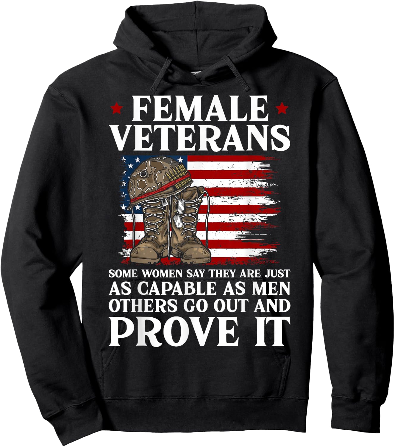 Female Veterans As Capable as Men Funny Women Veteran Mom Hoodie - Hoodie | Black