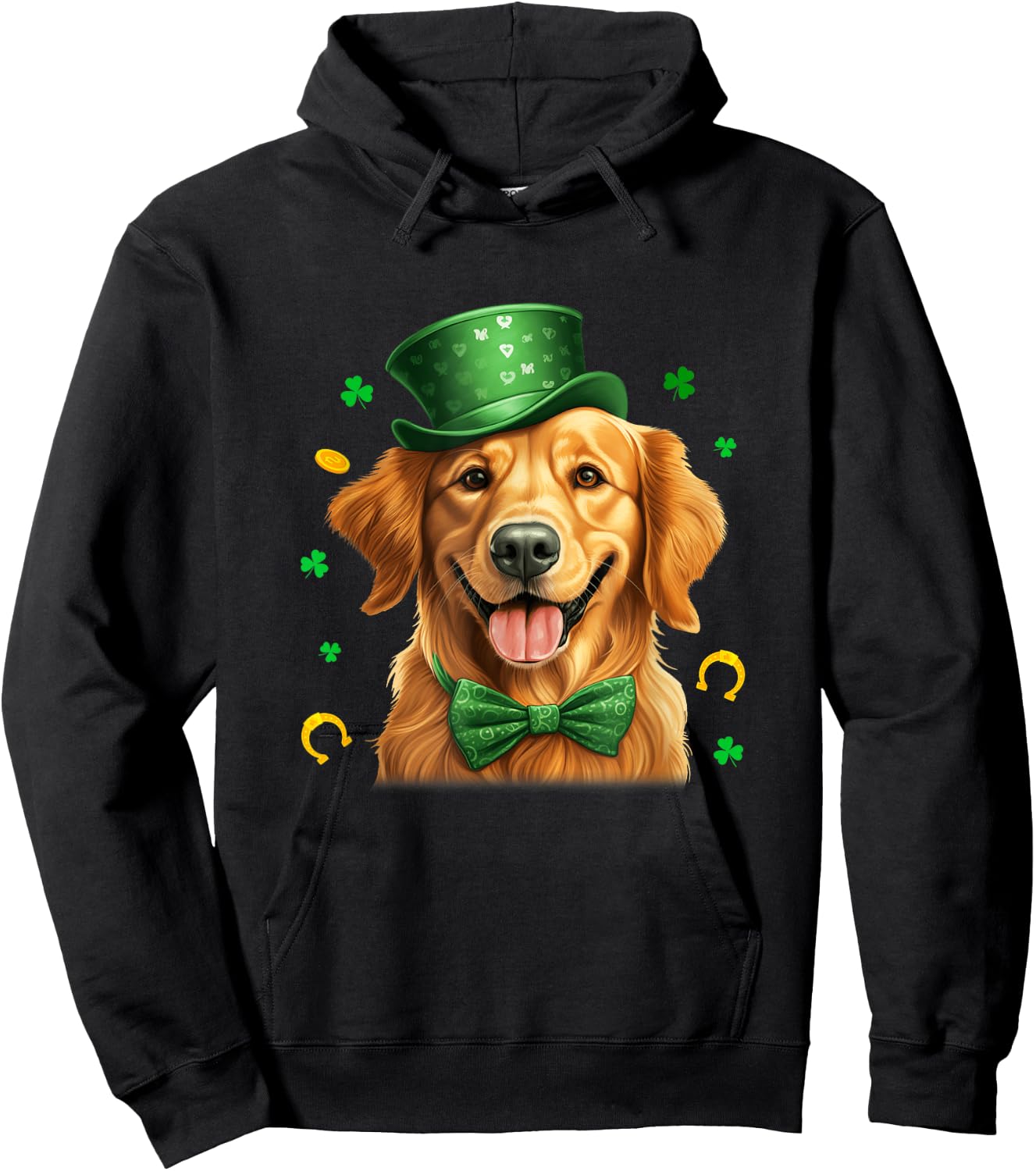 Golden Retriever St Patricks Day Leprechaun Shamrock Irish Hoodie - Hoodie | Black
