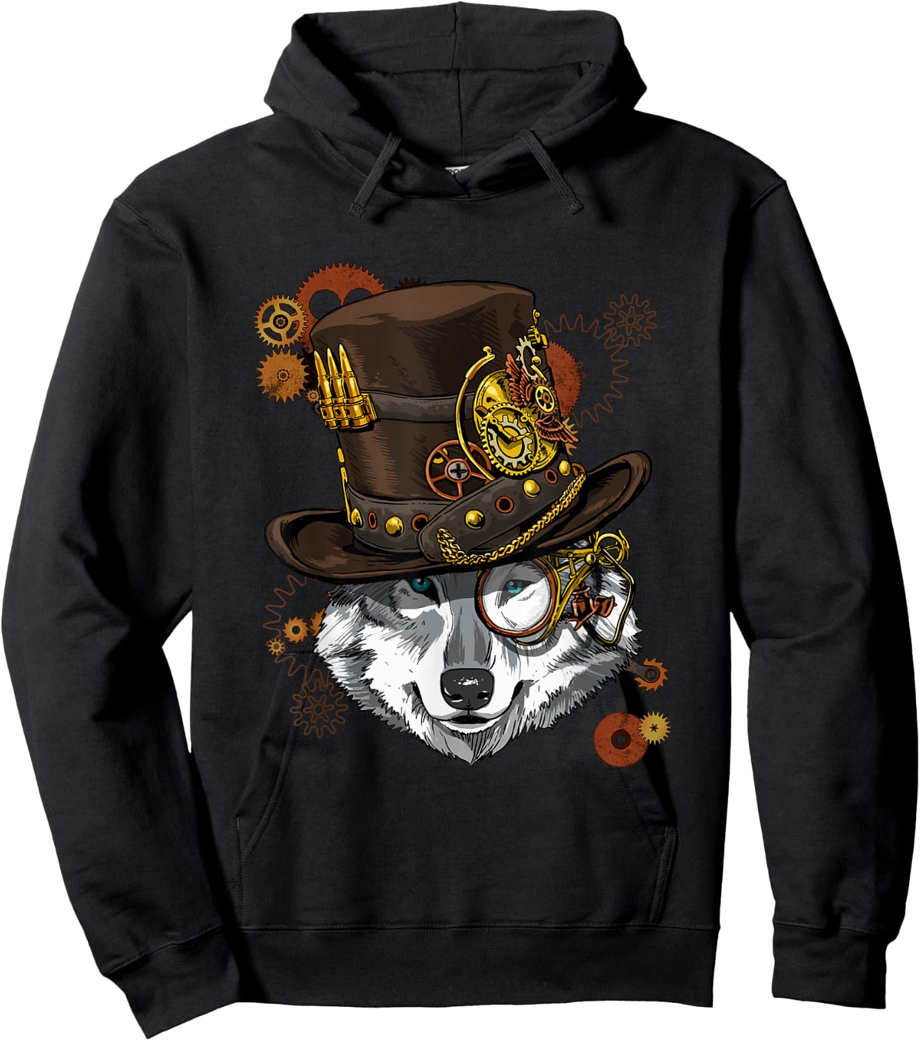 Wowsome! Steampunk Wolf Lovers - Black, -Adults, Short Sleeve, XS, US, Regular, Small Hoodie - Hoodie | Black