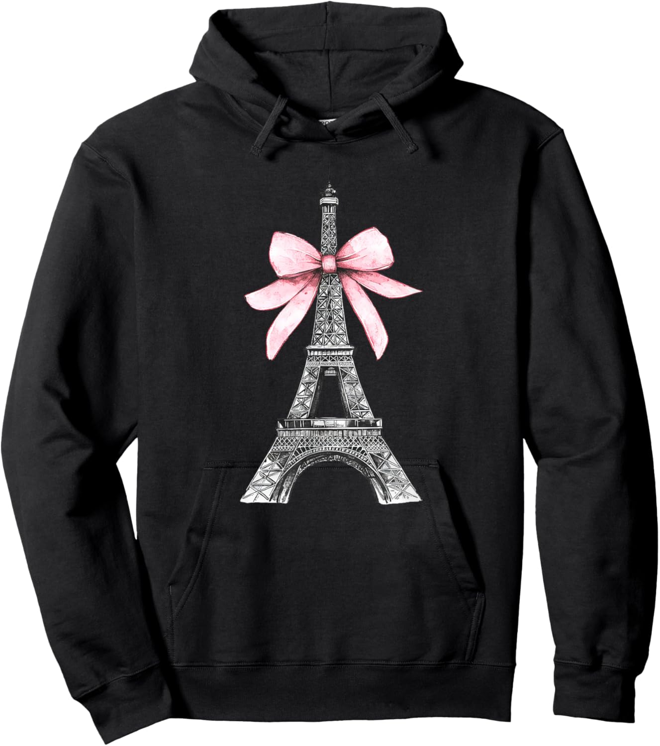 Romantic Paris Eiffel Tower with Pink Bow Vintage Art Hoodie - Hoodie | Black