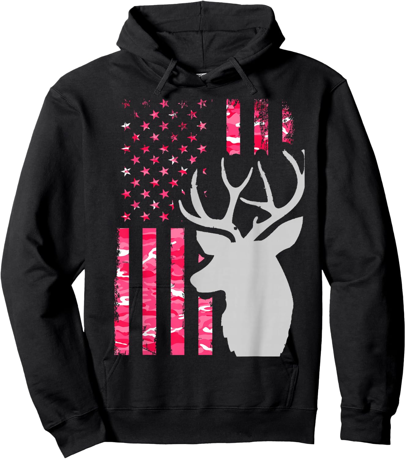 Pink Camo American Flag Camouflage Buck Hunting Shirt Women Hoodie - Hoodie | Black