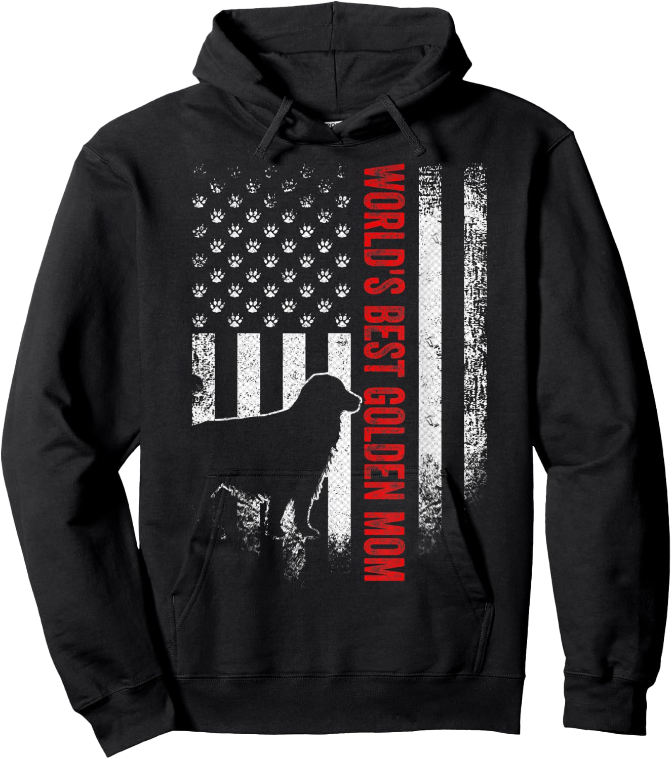 Vintage American Flag World's Best Golden Retriever Mom Gift Hoodie - Hoodie | Black