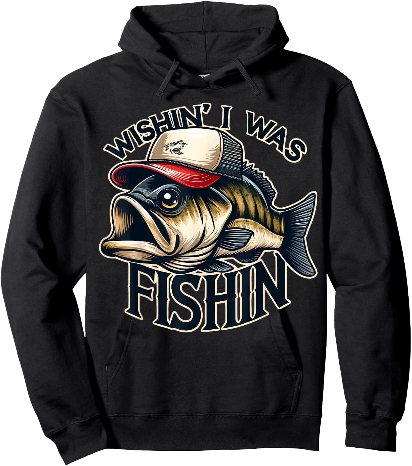 Wishin' I Was Fishin' Funny Fishing Fisherman Father's Day Hoodie - Hoodie | Black