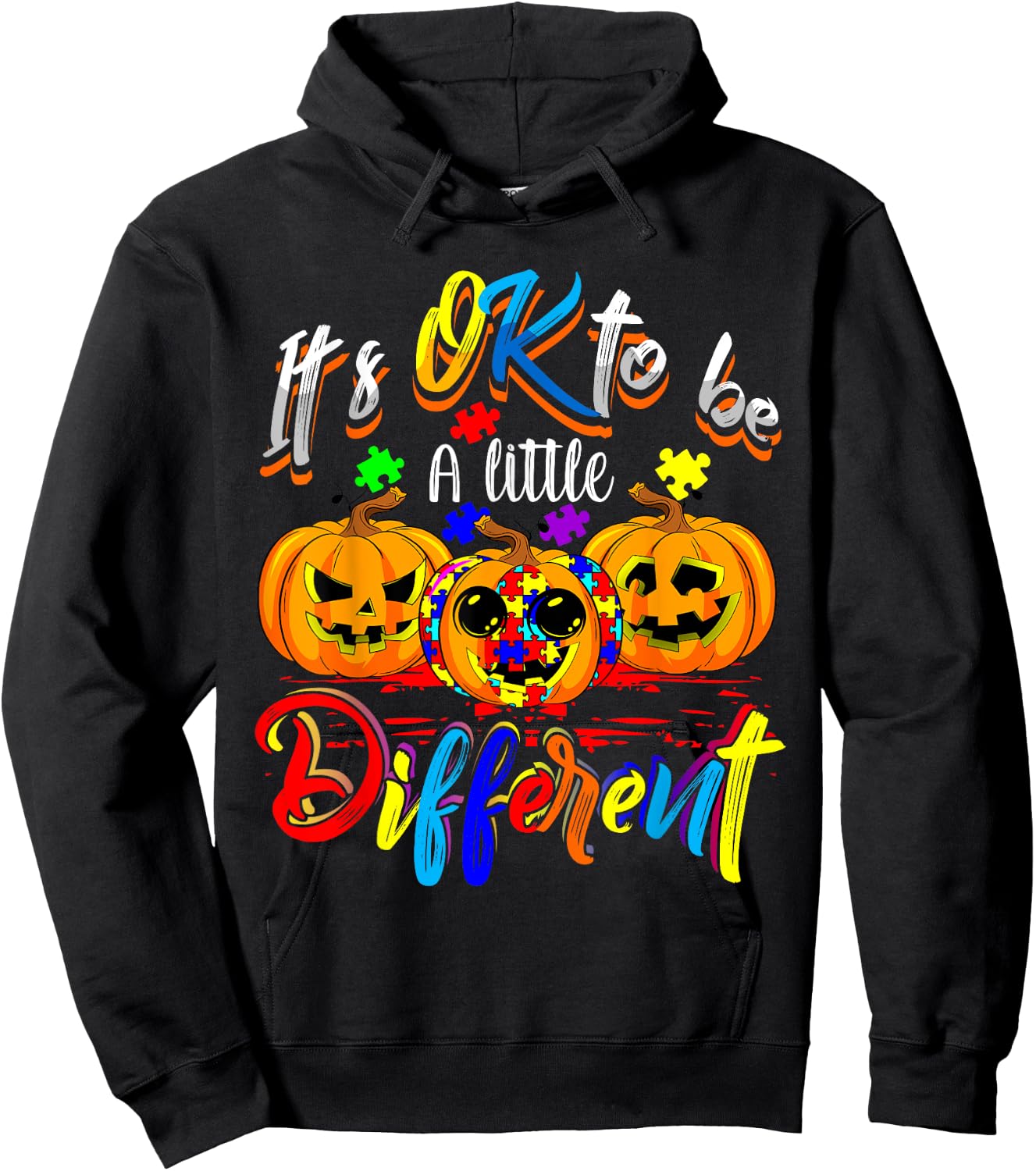 Halloween Autism Pumpkin It's OK To Be a Little Different Hoodie - Hoodie | Black