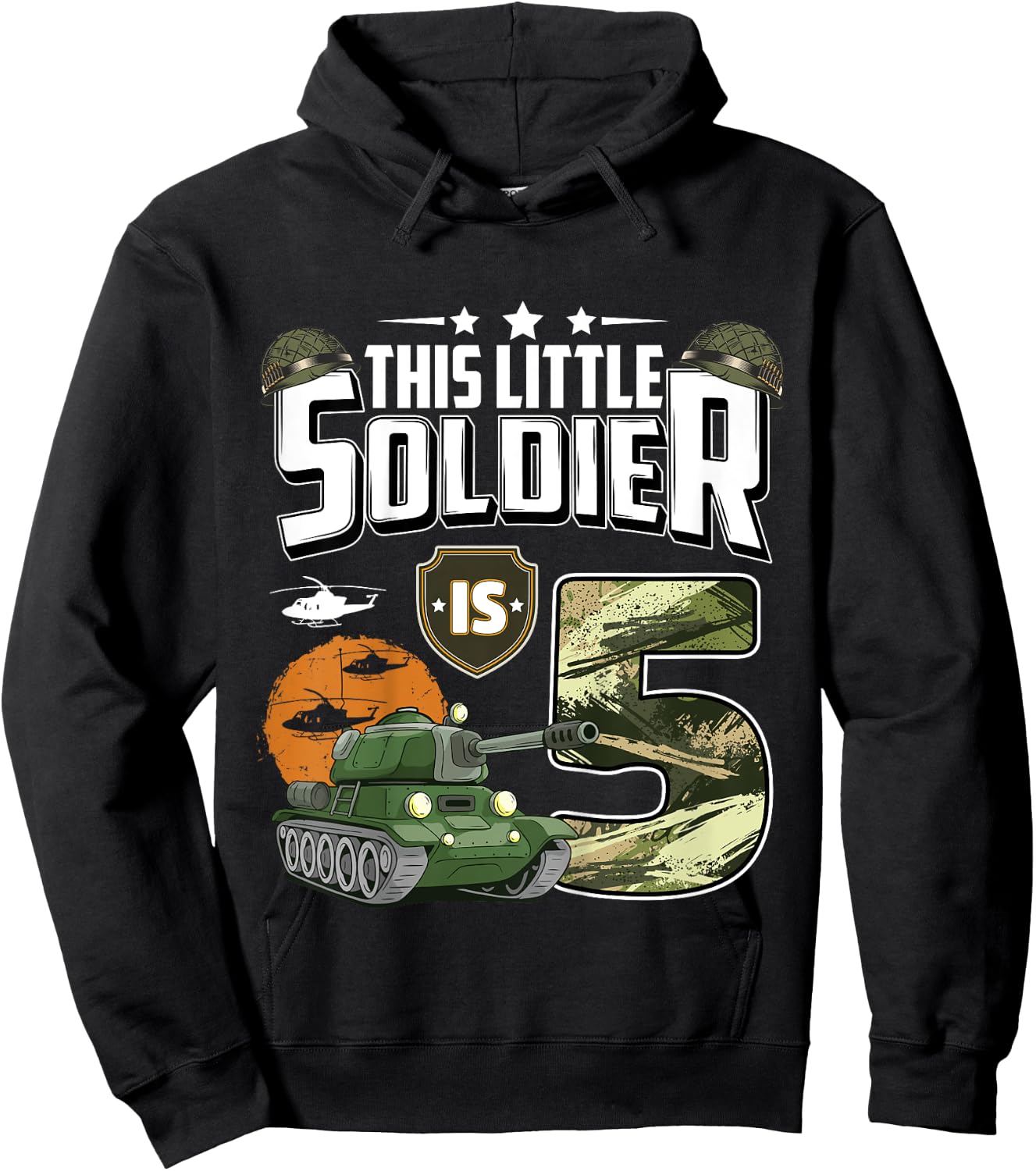 Kids 5 Year Old Soldier 5th Birthday Military Themed Camo boys Hoodie - Hoodie | Black