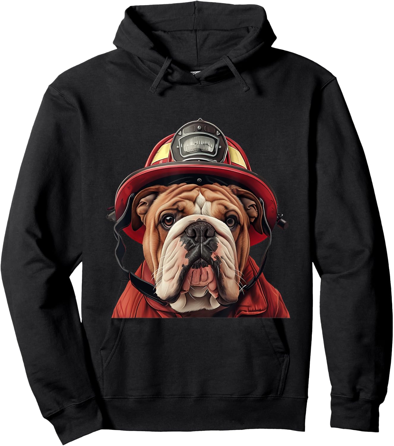 English Bulldog Firefighter Hat Firehouse Fireman Dog Hoodie - Hoodie | Black