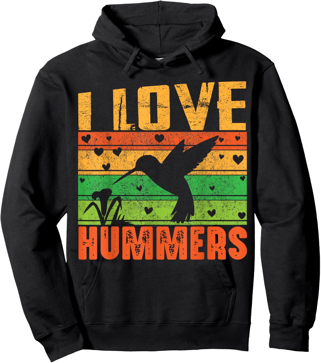 I Love Hummers Colibri Hummingbird Wildlife Retro Sunset Hoodie - Hoodie | Black