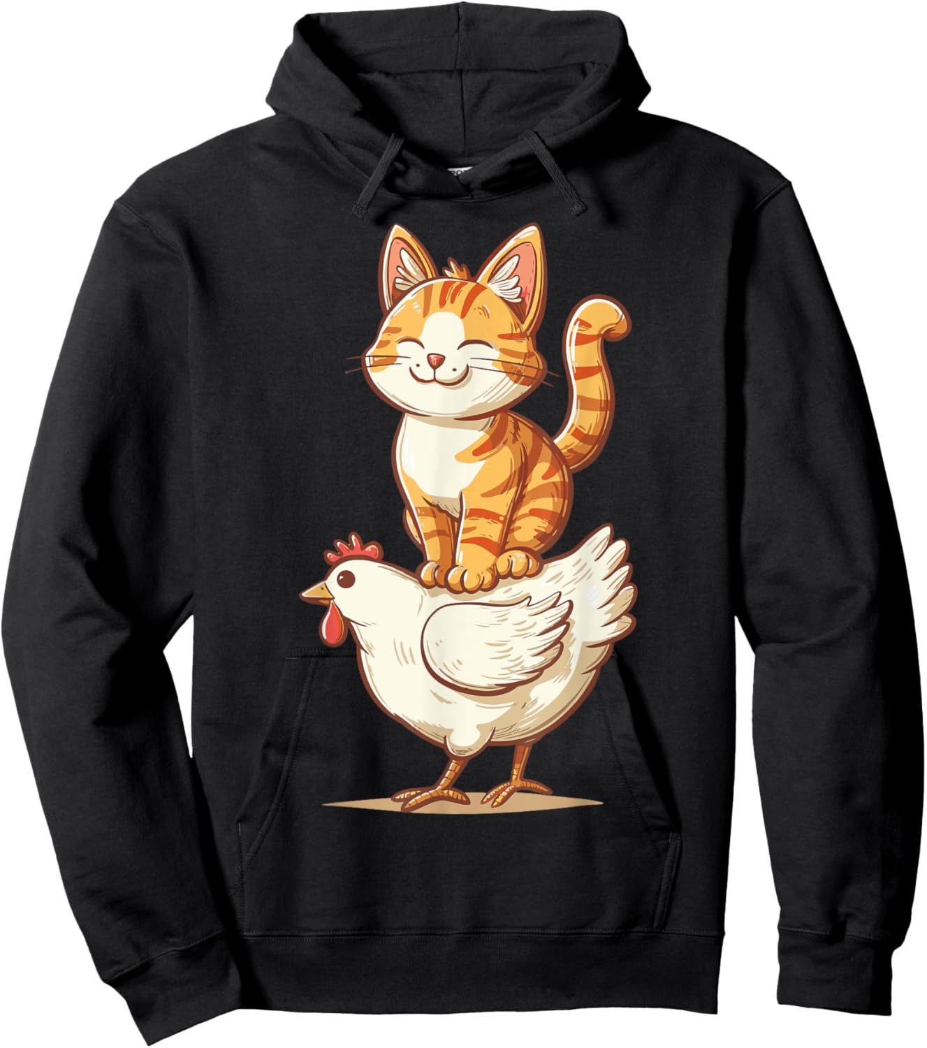 Cat Riding Chicken Men Women Kids Hoodie - Hoodie | Black