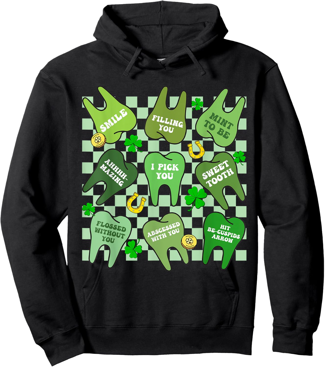 Flossed Teeth St Patricks Day Dentist Dental Squad Assistant Hoodie - Hoodie | Black