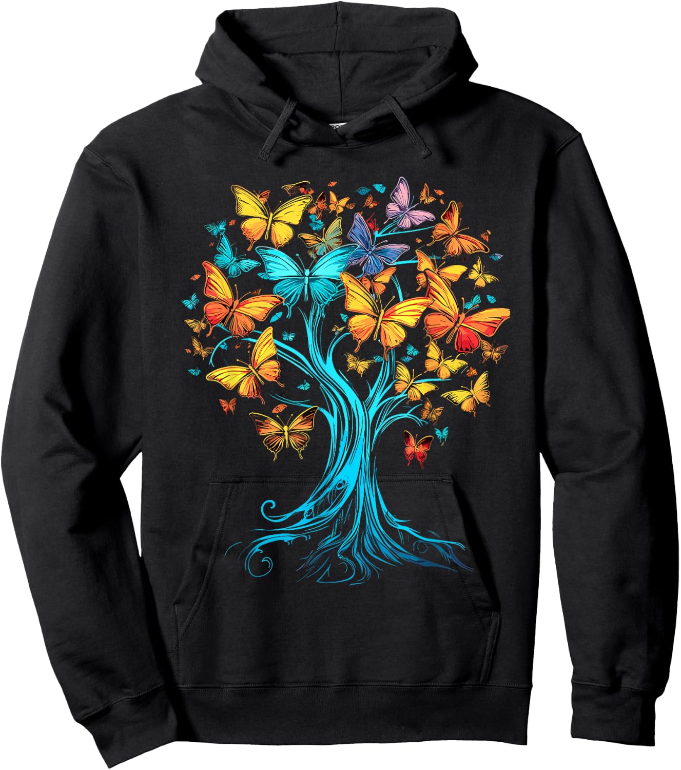 Butterfly Tree Beautiful Butterflies Garden Colorful Hoodie - Hoodie | Black