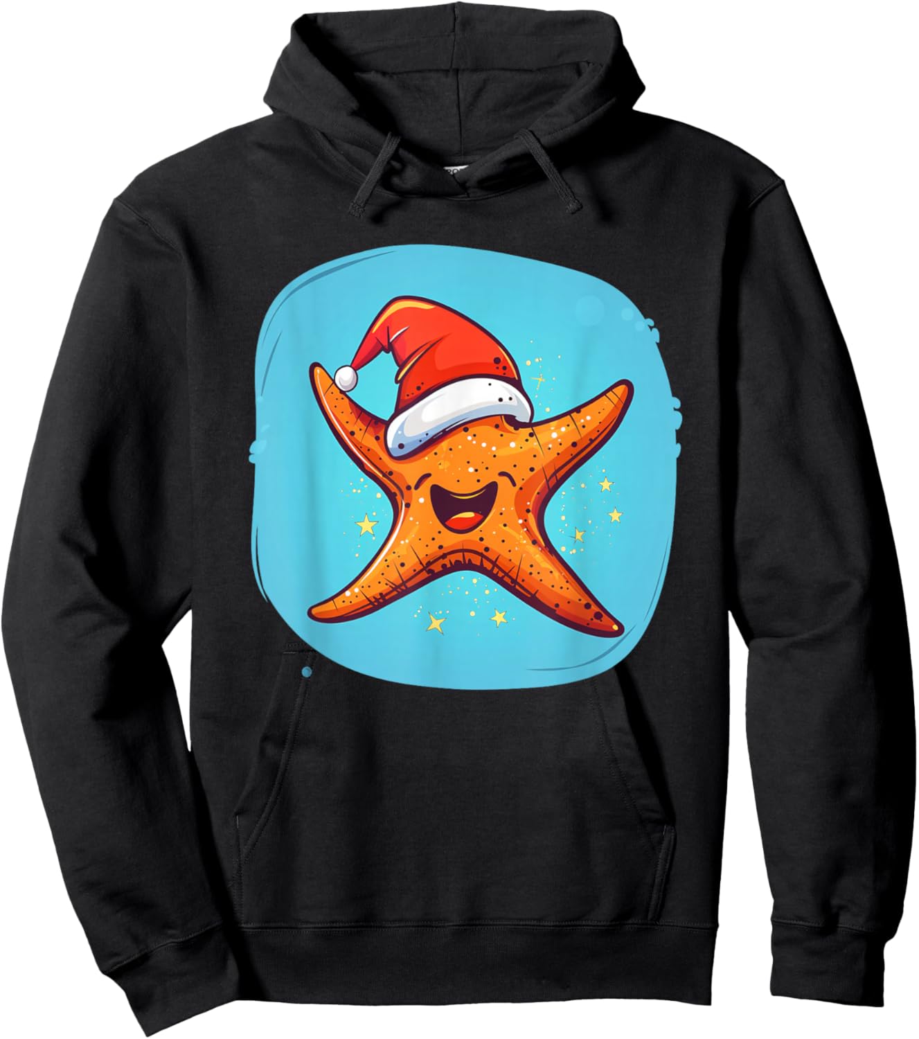 Merry Christmas Starfish with Santa Claus Hat Hoodie - Hoodie | Black