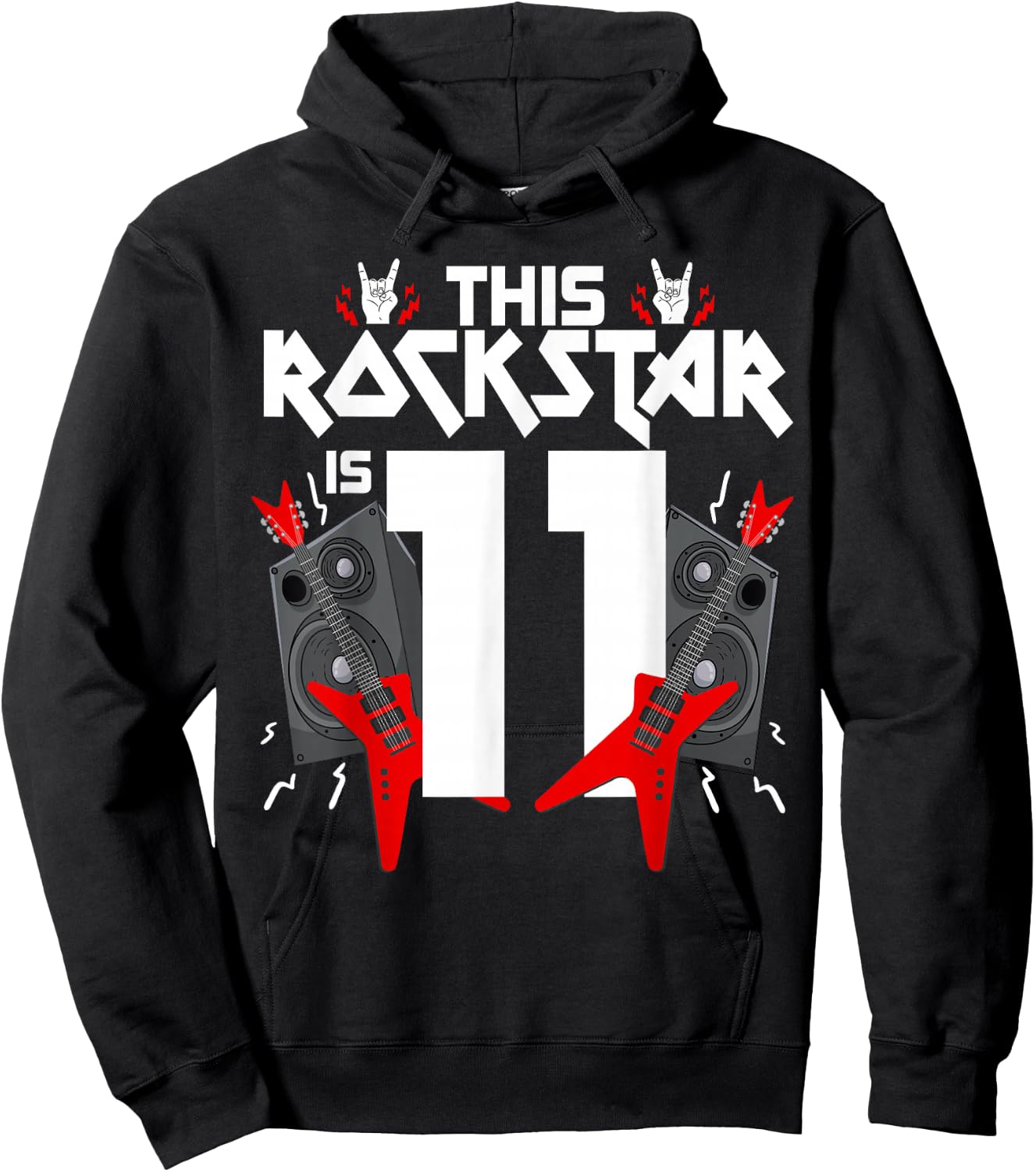 11 Year Old Rock And Roll Star Birthday Guitar 11th Gift Hoodie - Hoodie | Black
