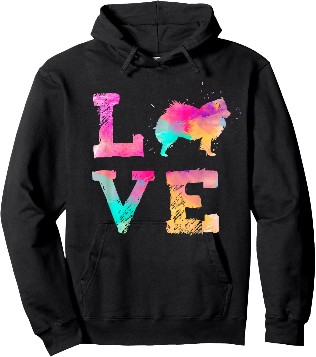 Colourful Watercolour Painting American Eskimo Dog Dog Hoodie - Hoodie | Black