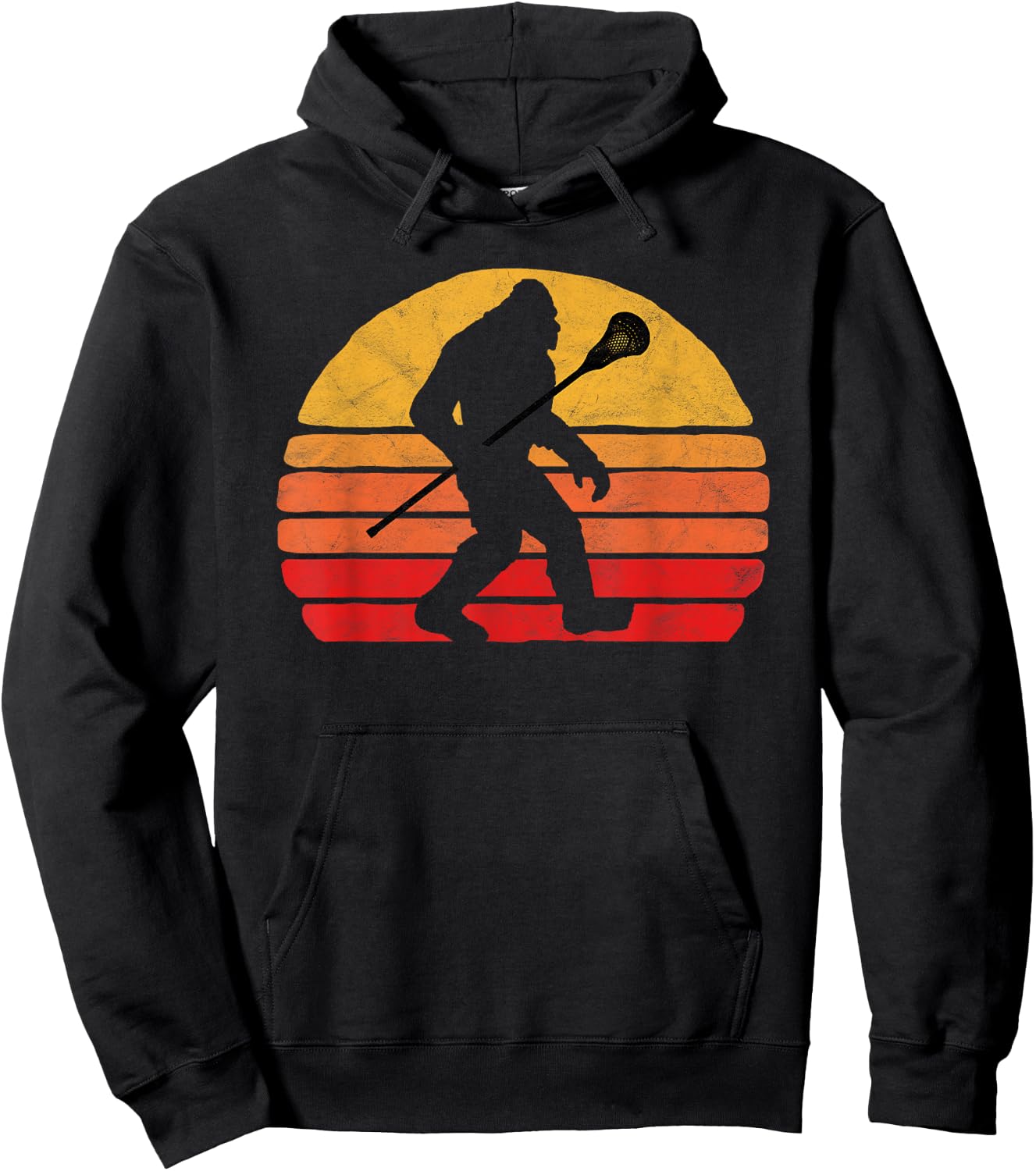 Bigfoot Lacrosse Stick Vintage Surf Sun Funny Lax Hoodie - Hoodie | Black