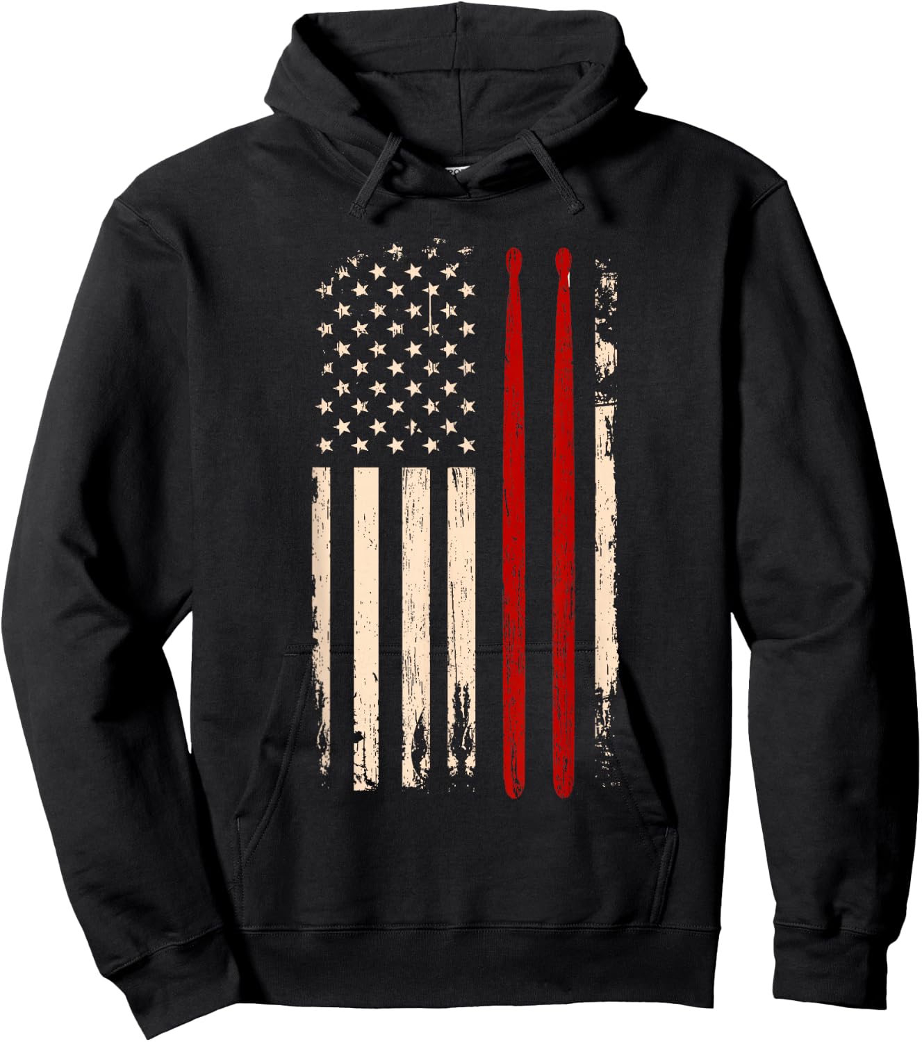 Vintage Drum Sticks American Flag Funny Drummer Gift Hoodie - Hoodie | Black
