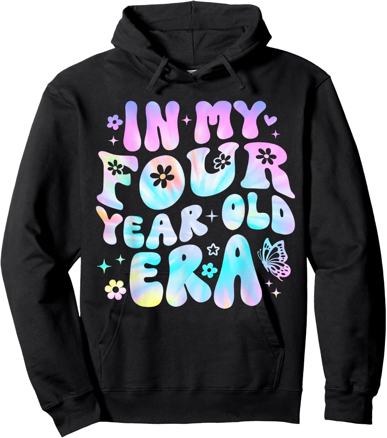 Groovy In My Four Year Old Era Girl 4th Birthday 4 Yrs Old Hoodie - Hoodie | Black