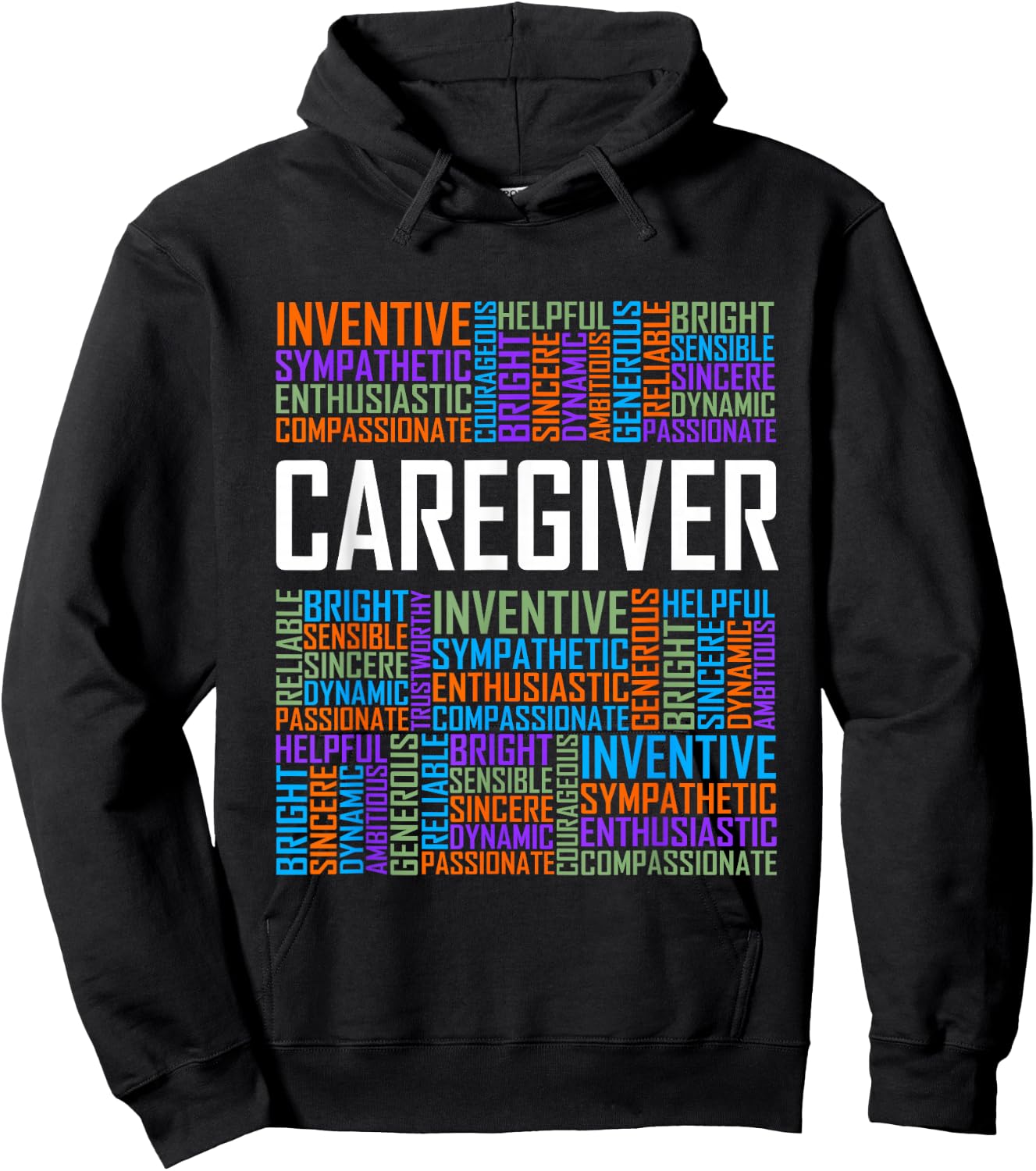 Proud Caregiver Words Caregiver Nurse Appreciation Hoodie - Hoodie | Black