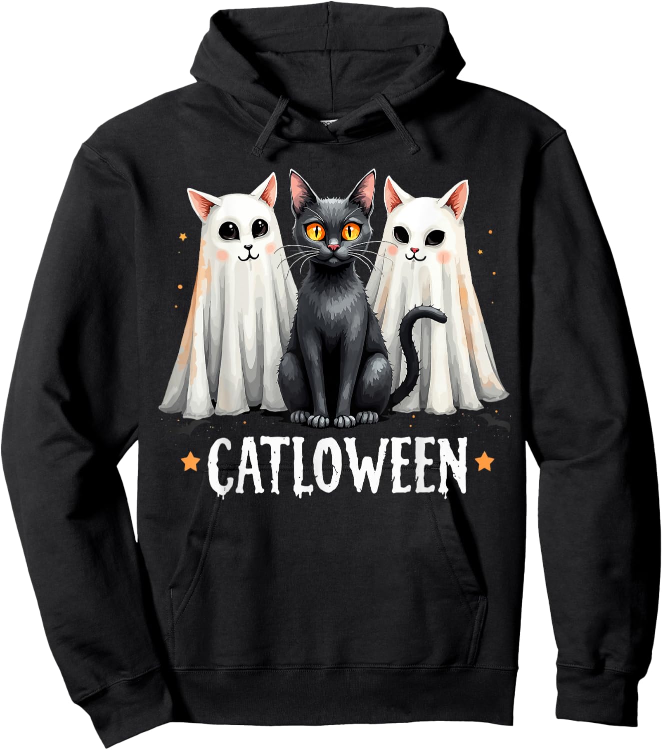 Catloween Cute Ghost Cats and Black Cat Halloween Hoodie - Hoodie | Black